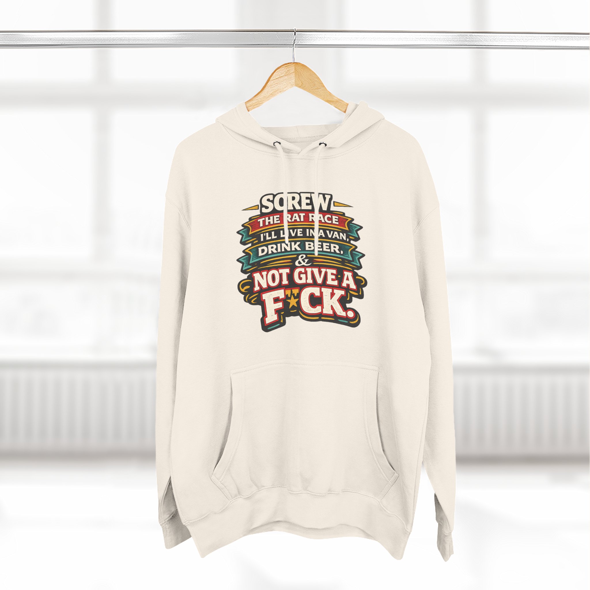 17087964220103074324_2048.jpeg Three-Panel Fleece Hoodie - "Screw The Rat Race" Design F**K-Line