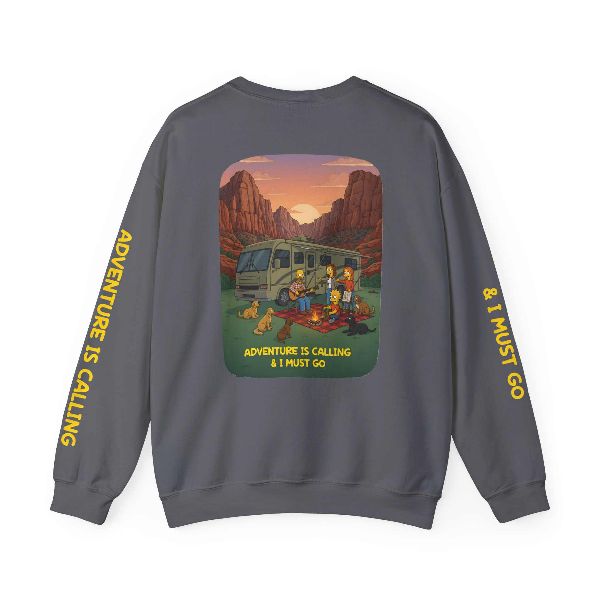 Unisex Heavy Blend™ Crewneck Sweatshirt — "Adventure Is Calling-I Must Go" Design Sitcom-Line