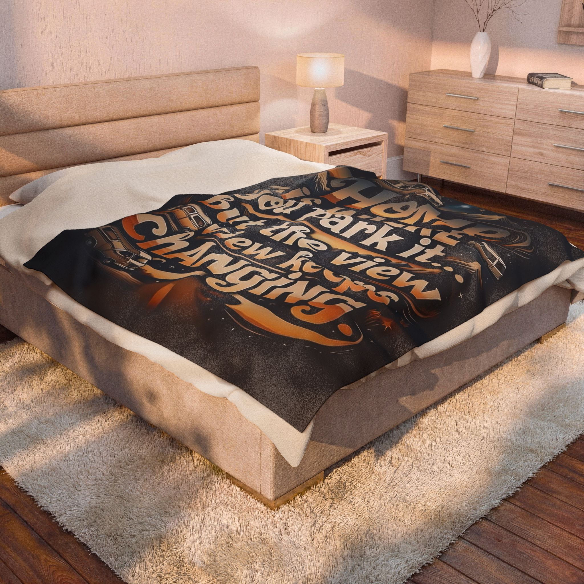 Velveteen Blanket —"Home Is Where You Park It -But The View keep Changing" Camper Throw ( 3 sizes Available)
