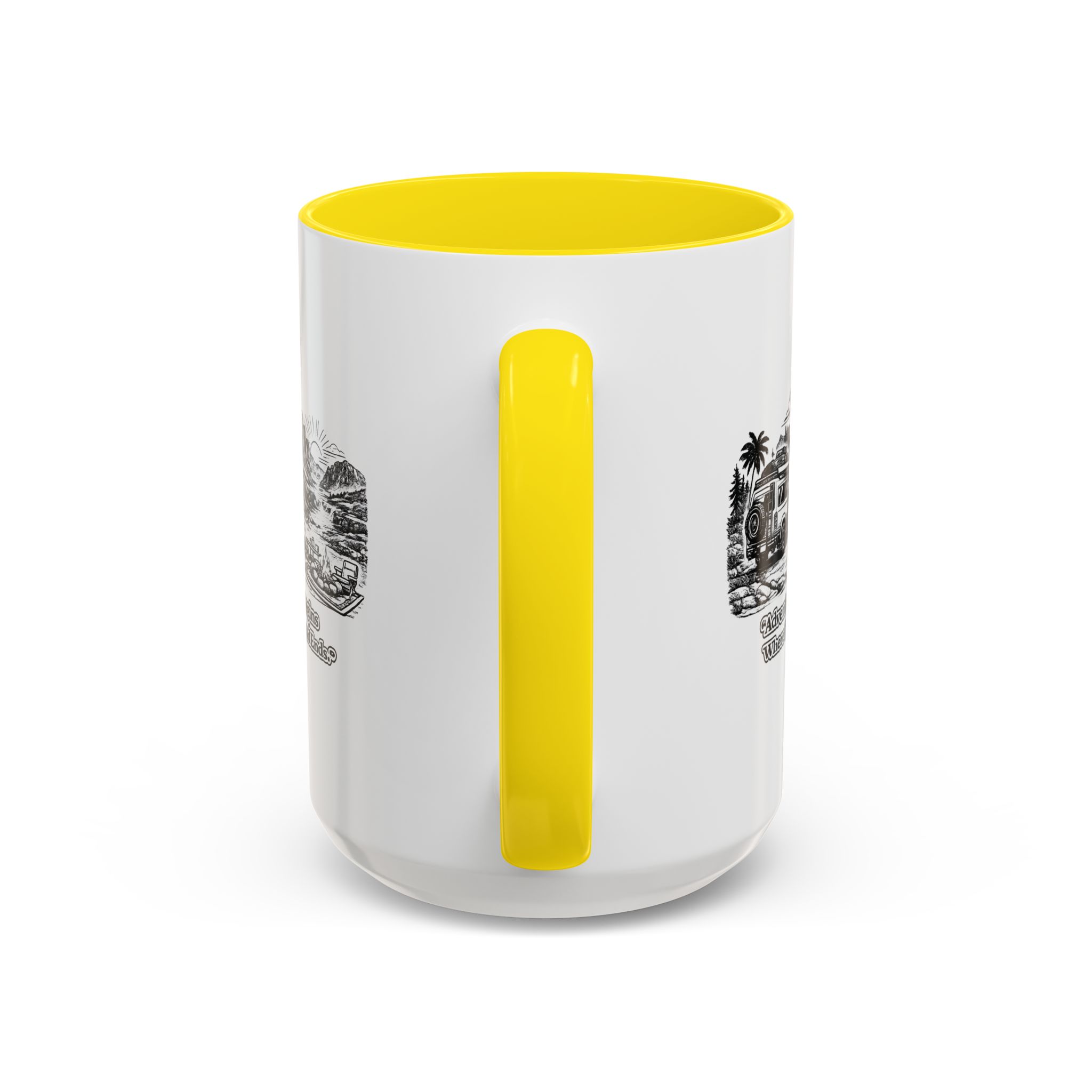 17090742888413477987_2048.jpeg Accent Coffee Mug (11, 15oz) — "Adventure Begins Where The Road Ends" Design Minimal-Line
