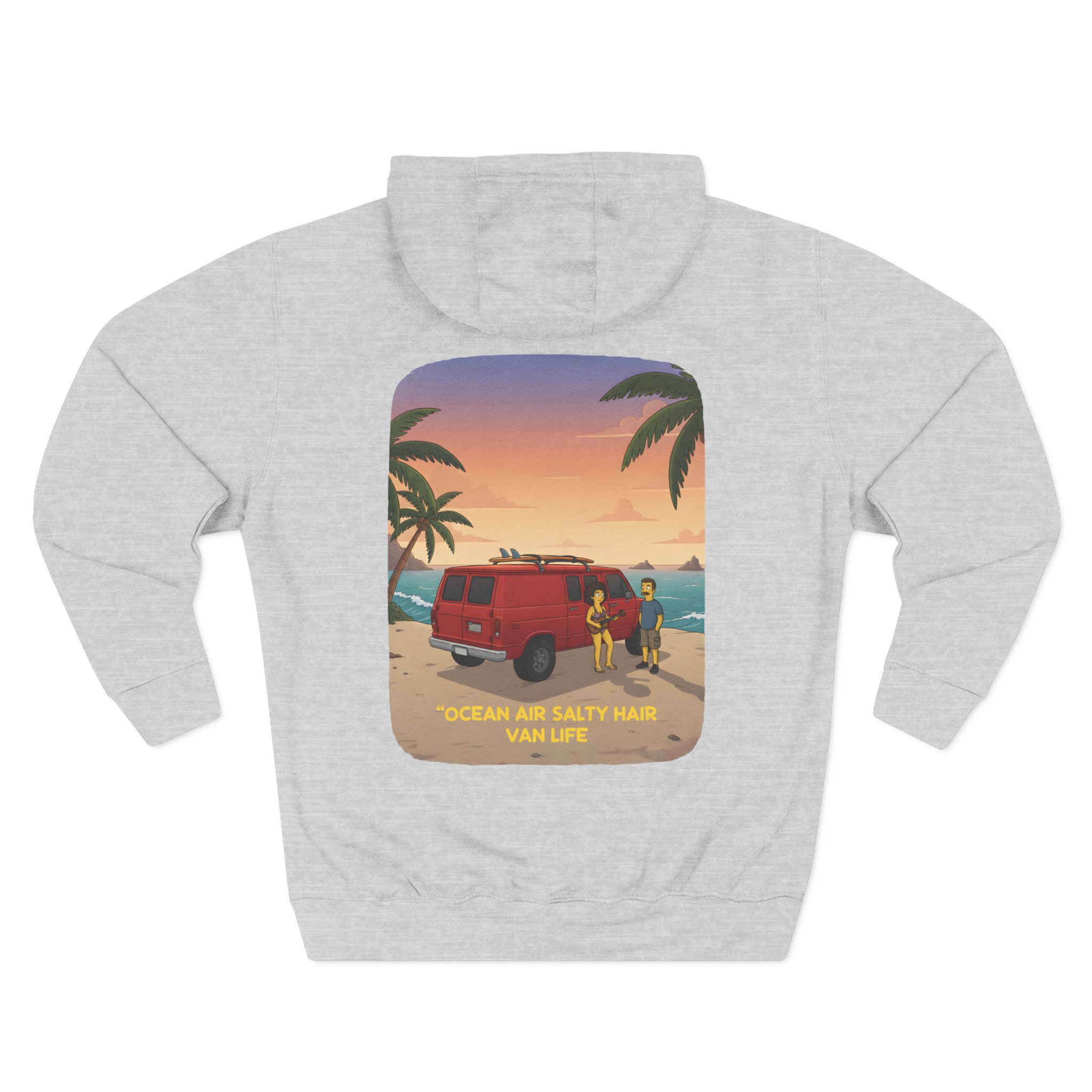 Three-Panel Fleece Hoodie - "Ocean Air Salty Hair Van Life" Design Sitcom-Line