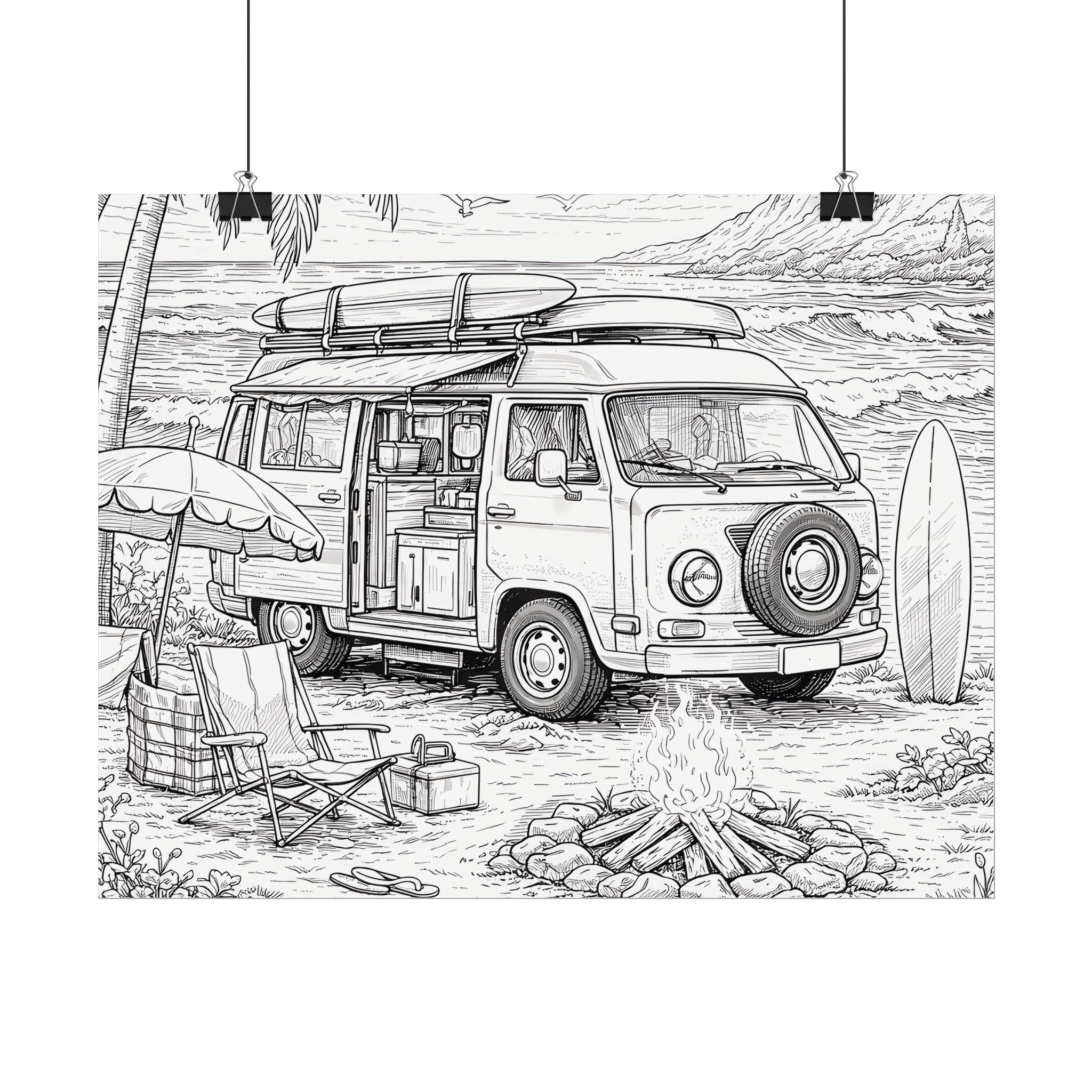 Campervan Poster — Vintage RV Camping Landscape Wall Art
