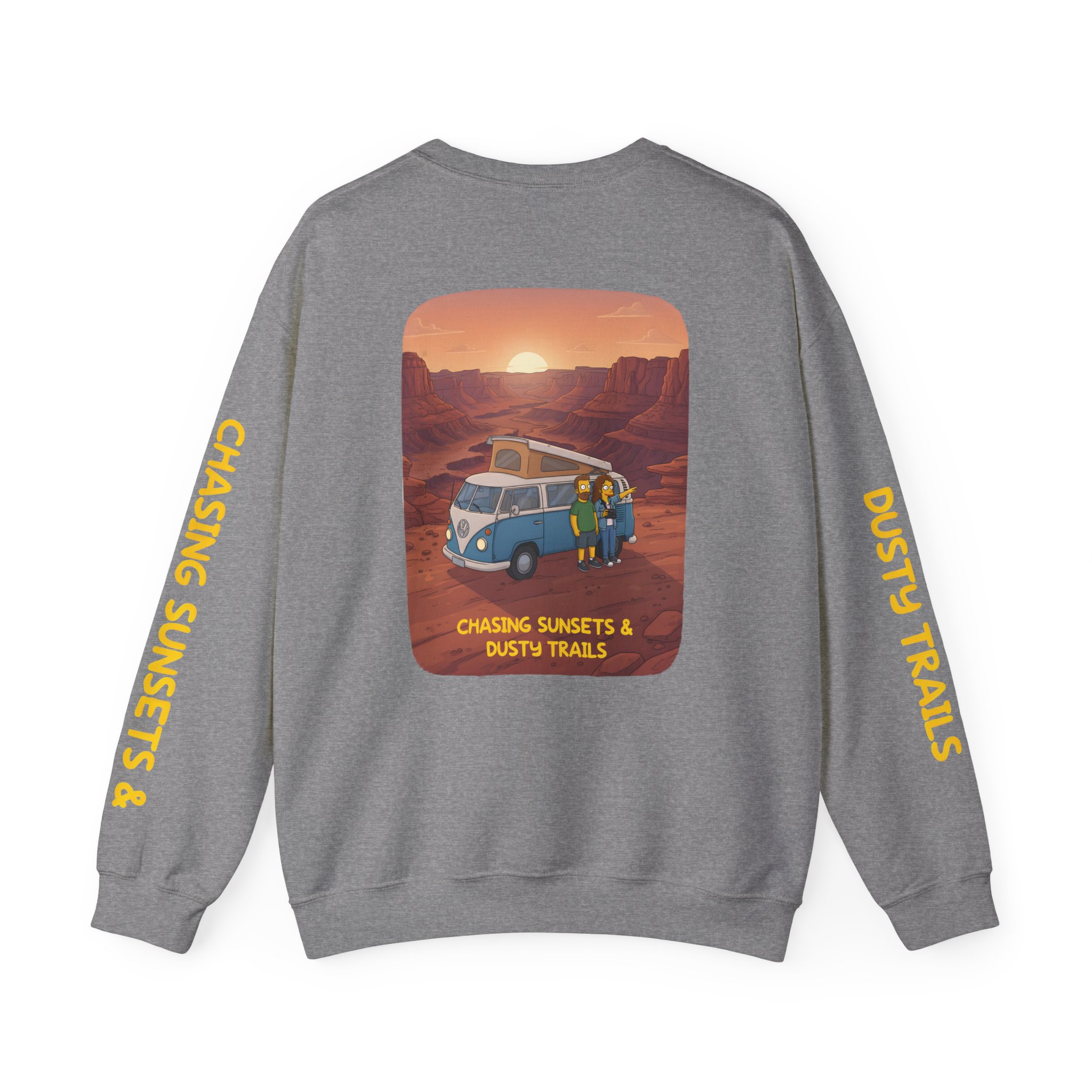 Unisex Heavy Blend™ Crewneck Sweatshirt — "Chasing Sunsets And Dusty Trails" Design Sitcom-Line