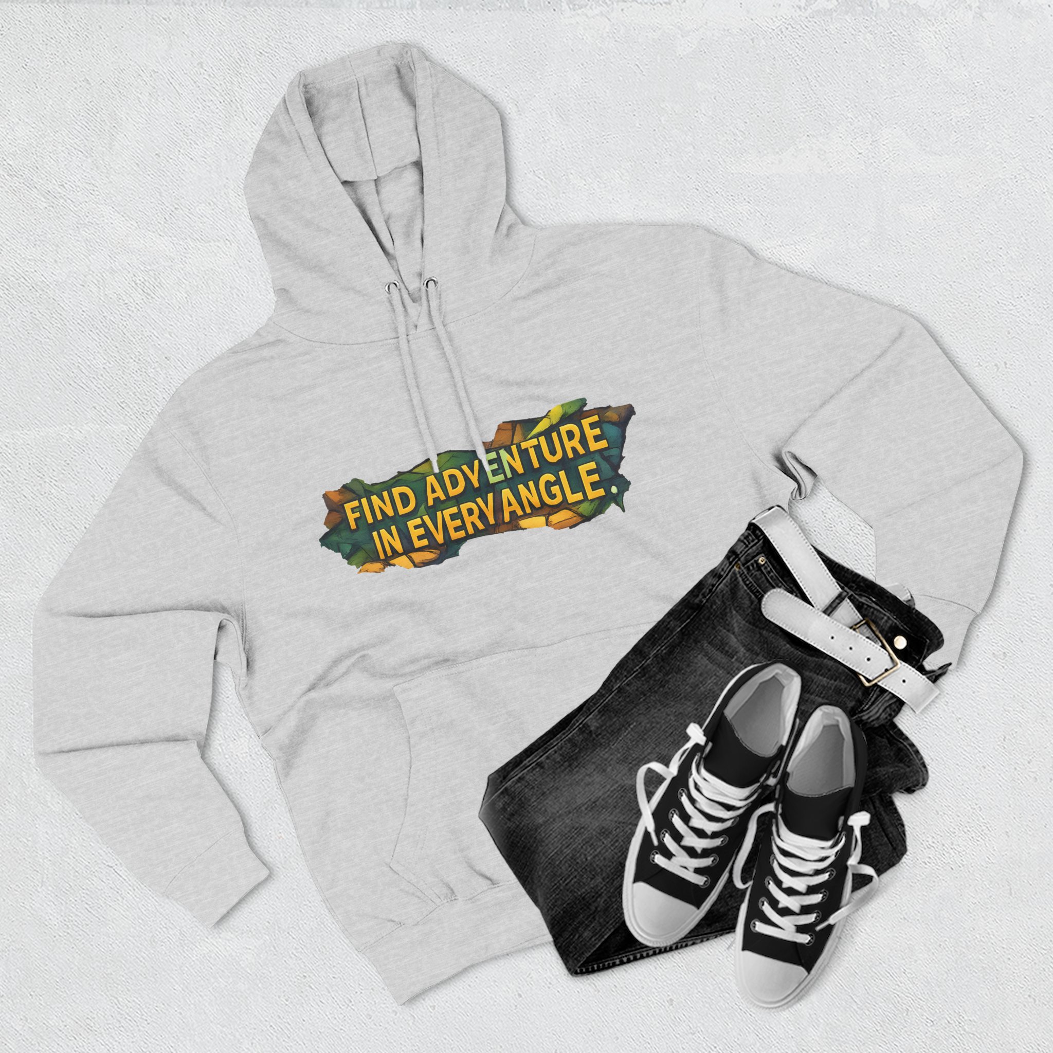 Three-Panel Fleece Hoodie - "Find Adventure In Every Corner" Design Cubic-Line