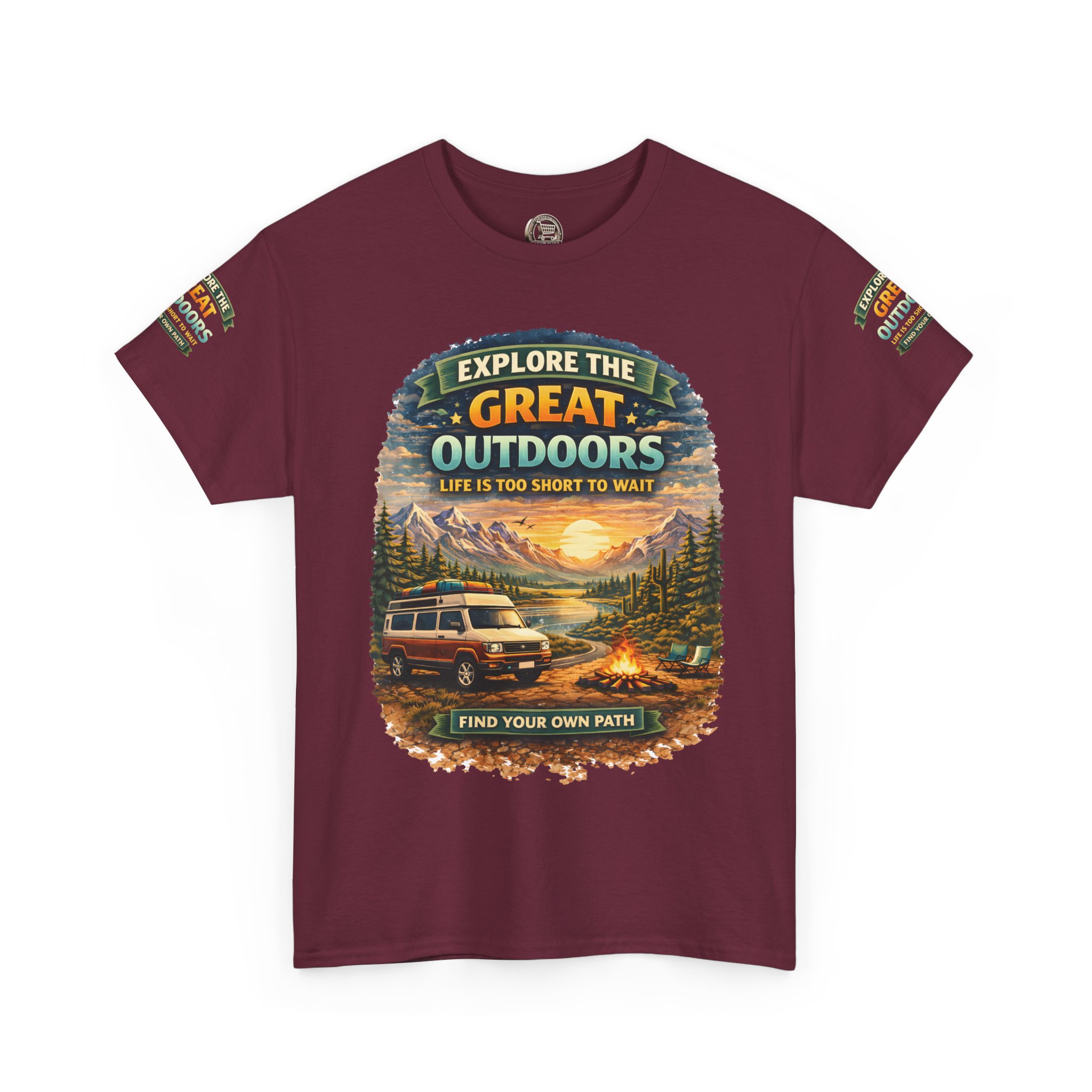 Unisex Heavy Cotton Tee — "Explore The Great Outdoors" Design Scenic-Line