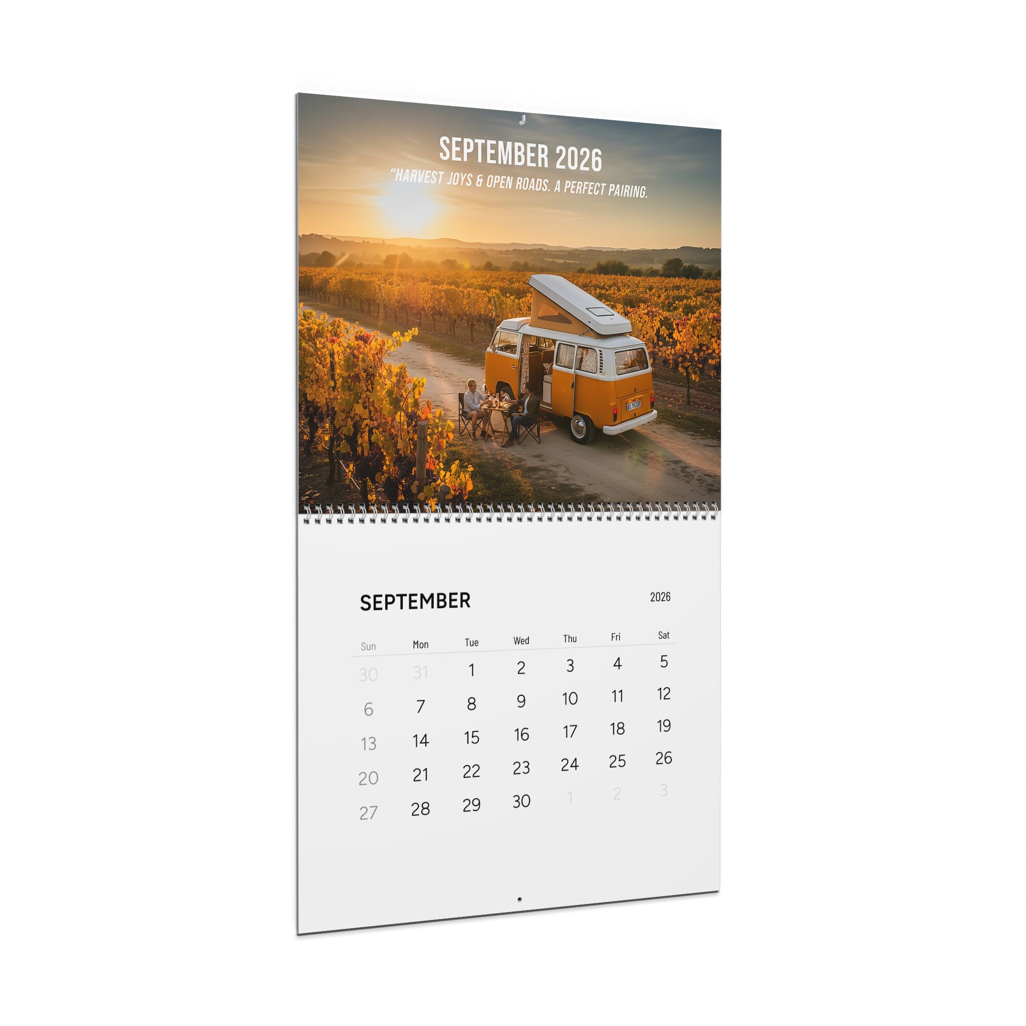 2026 Vintage Camper Wall Calendar — Adventure Van Travel Photography Calendar with Monthly Quotes