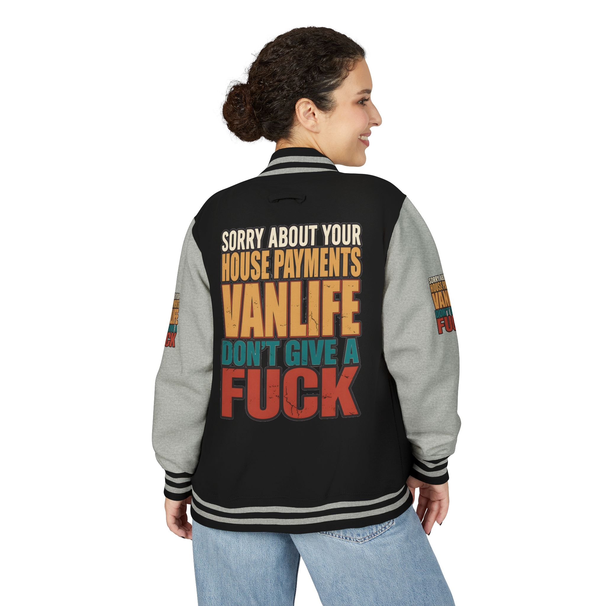 Unisex Heavyweight Letterman Jacket — "Sorry About Your House Payments" Design F**K-Line