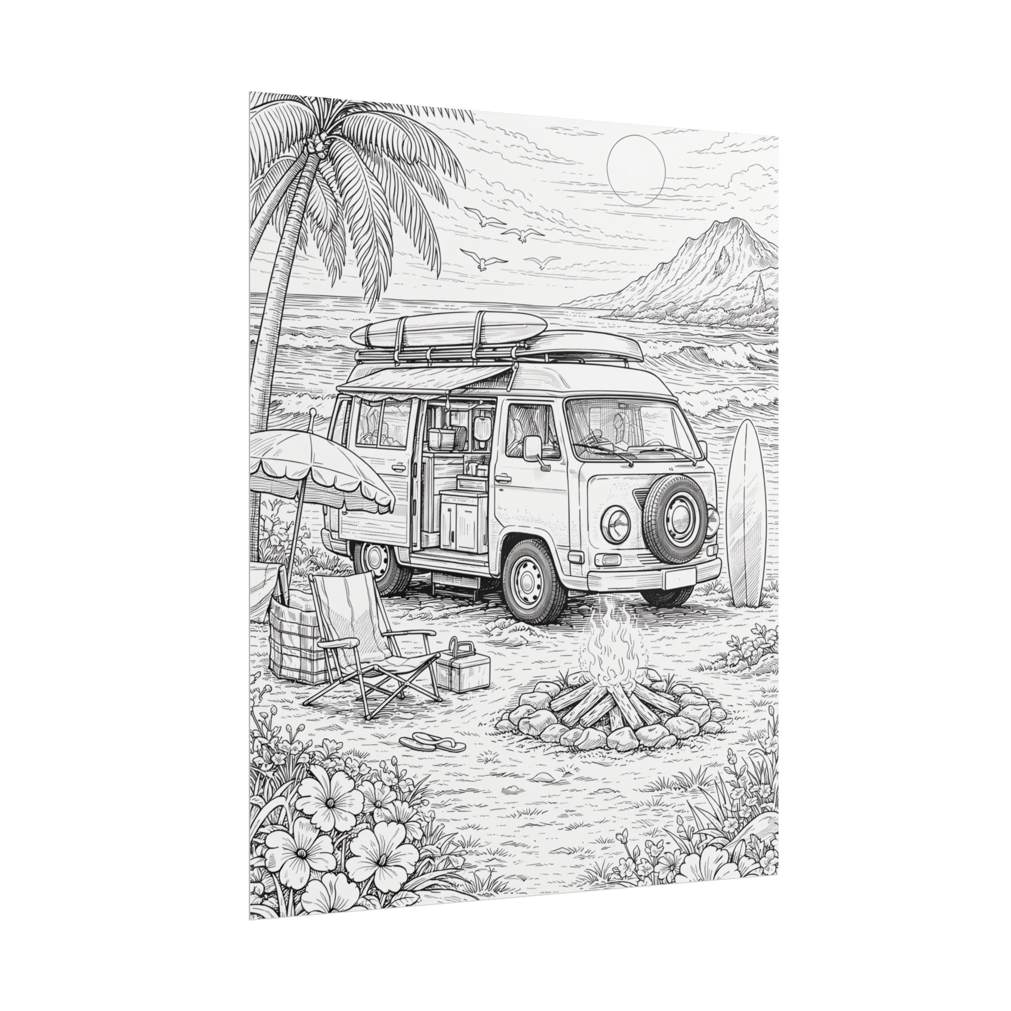 Campervan Poster — Vintage RV Camping Landscape Wall Art