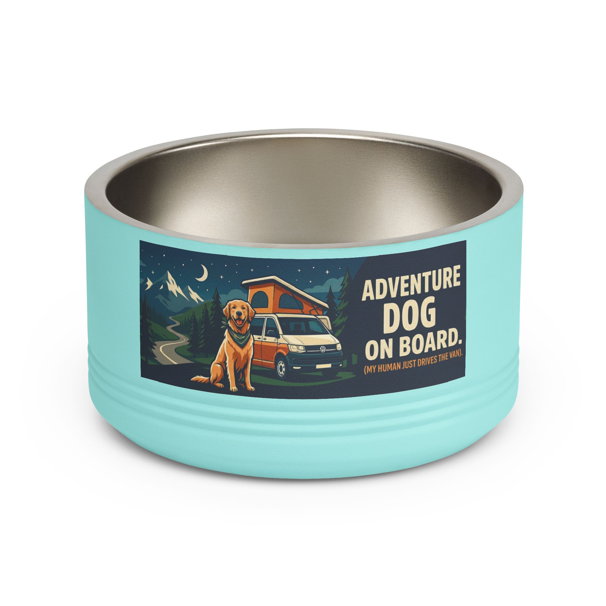Pet Bowl — "Adventure Dog On Board " 18oz Camper & Hiking Dog Travel Bowl