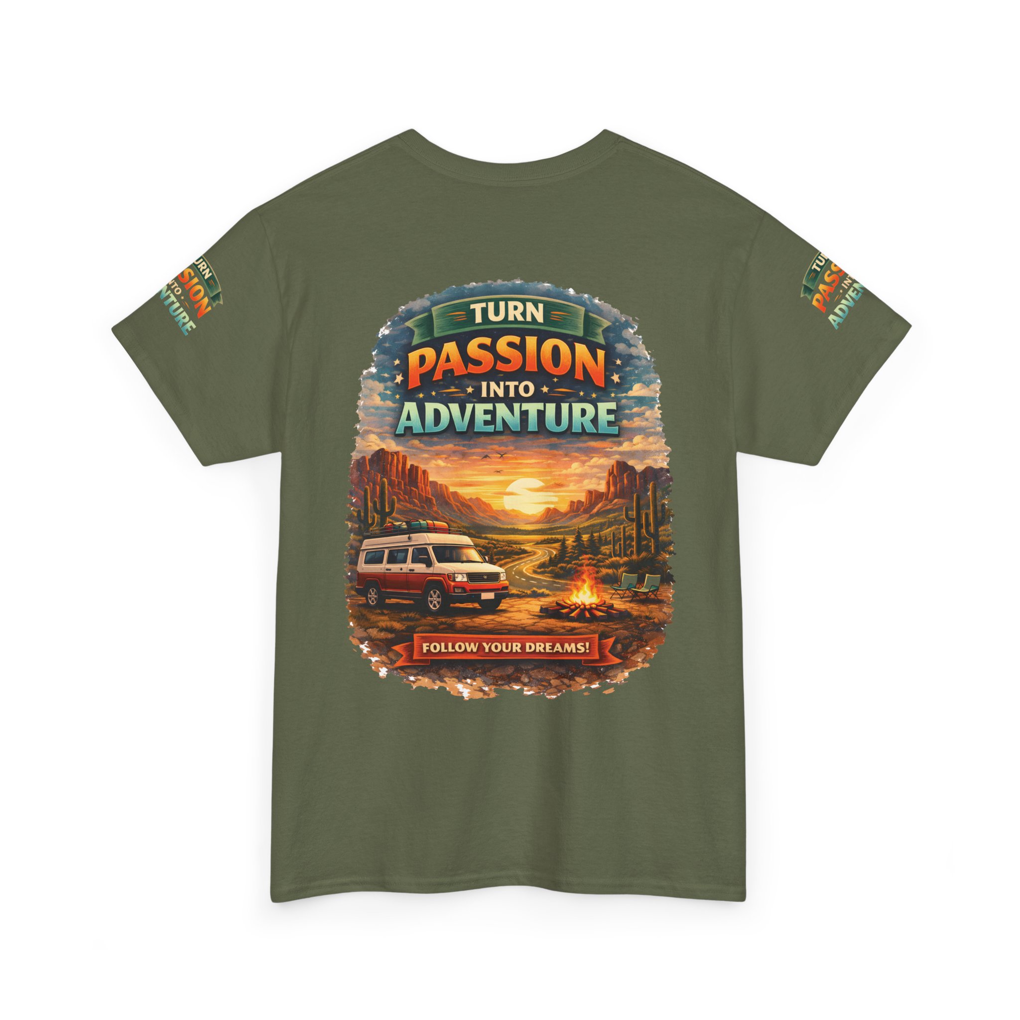 Unisex Heavy Cotton Tee — "Turn Passion Into Adventure" Design Scenic-Line