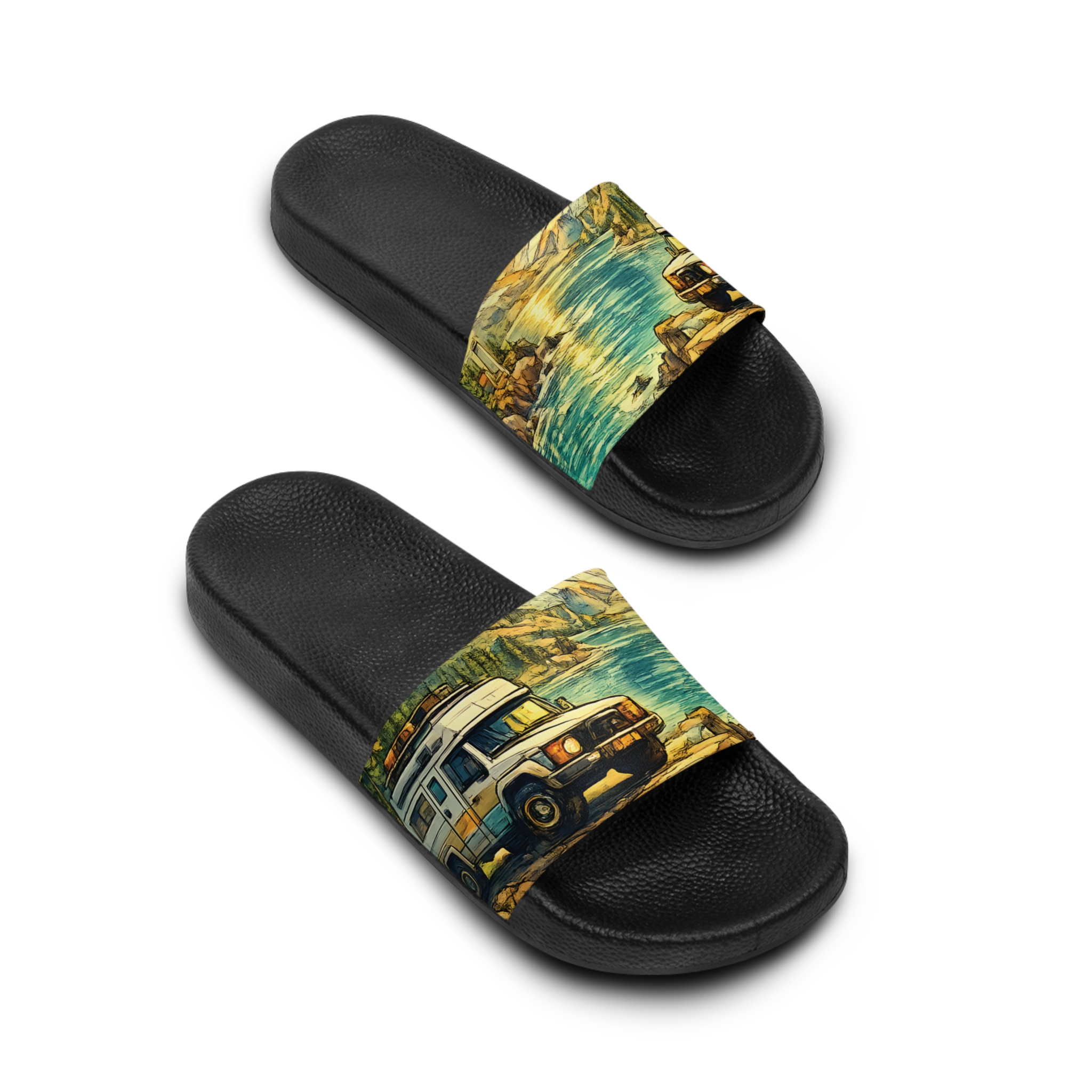 Men's Slide Sandals — Vintage Camper Vibes for Men (Cubic-Line)