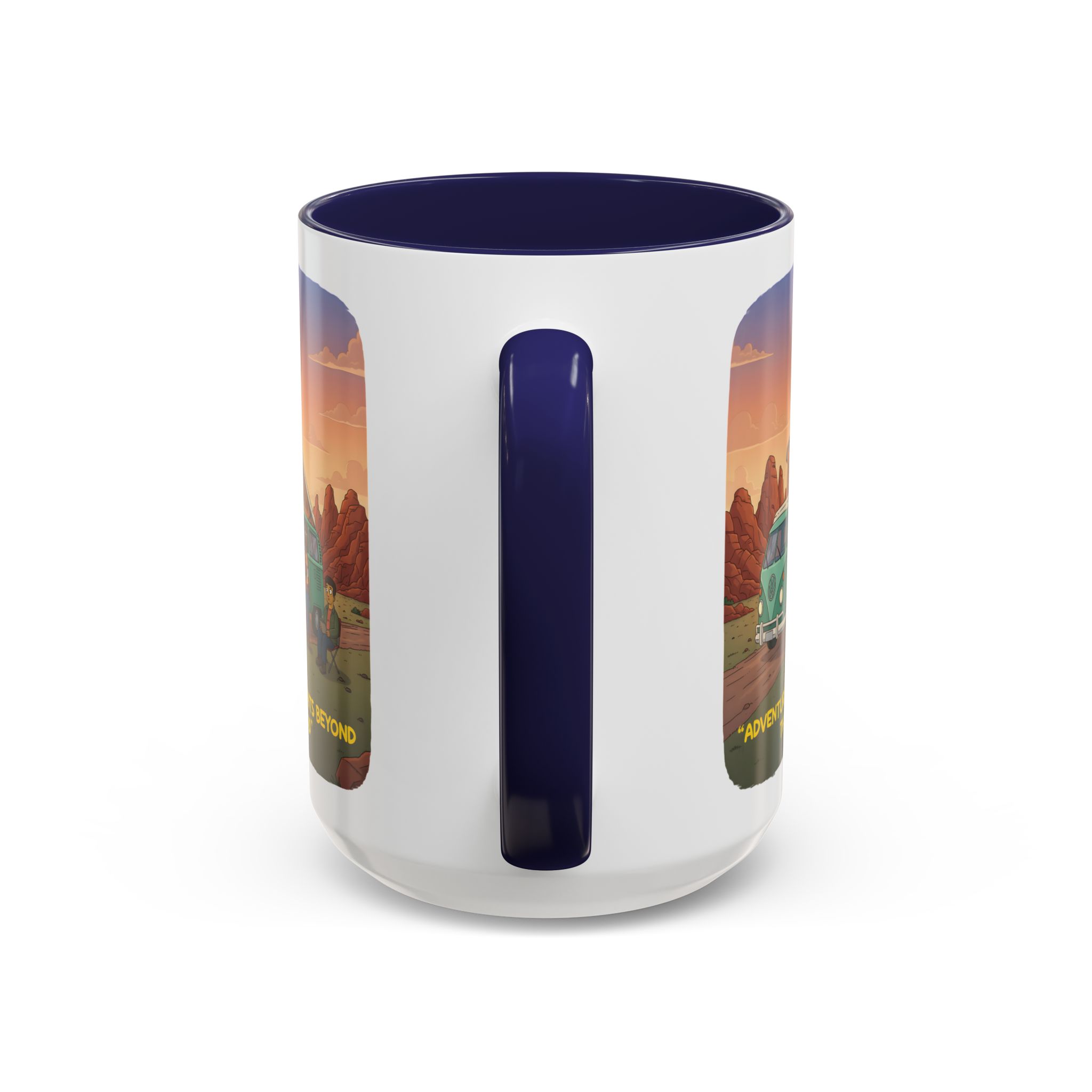 Accent Coffee Mug (11, 15oz) — "Adventure Awaits Beyond The Road" Design Sitcom-Line