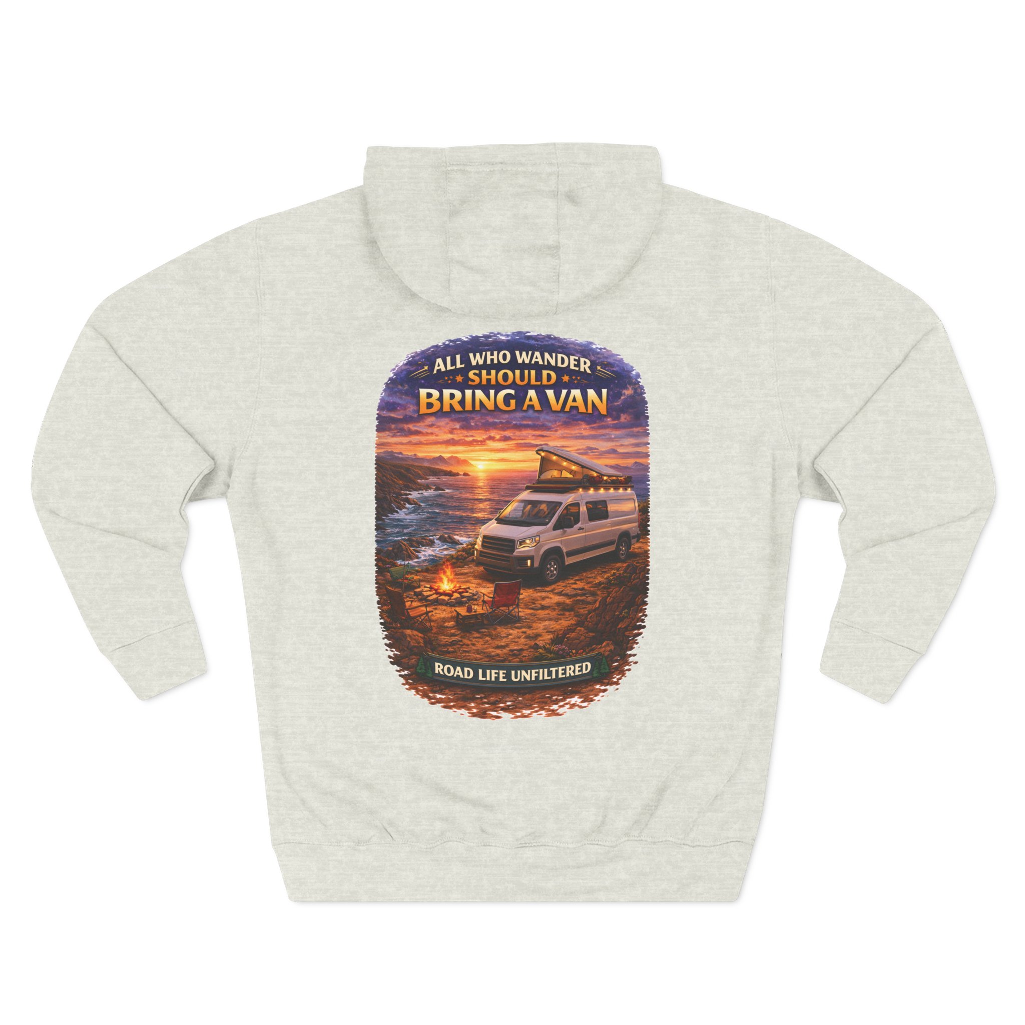 Three-Panel Fleece Hoodie - "All Who wander Should Bring A Van" Design Scenic-Line