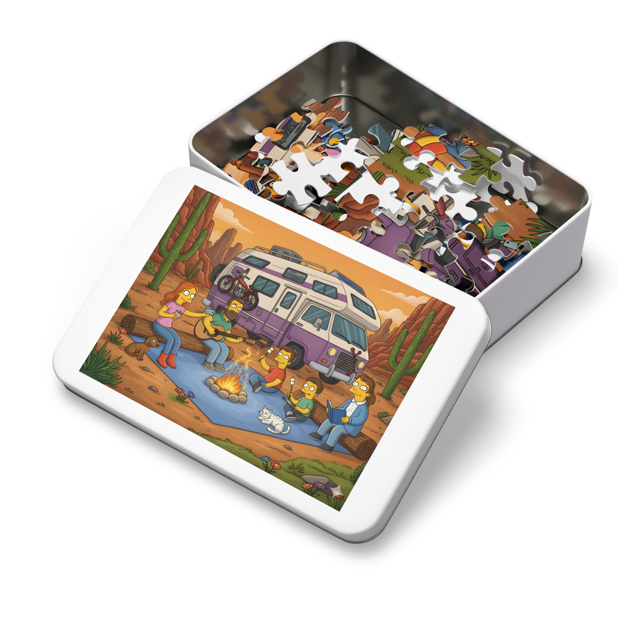 Jigsaw Puzzle with Tin – RV Campfire Design