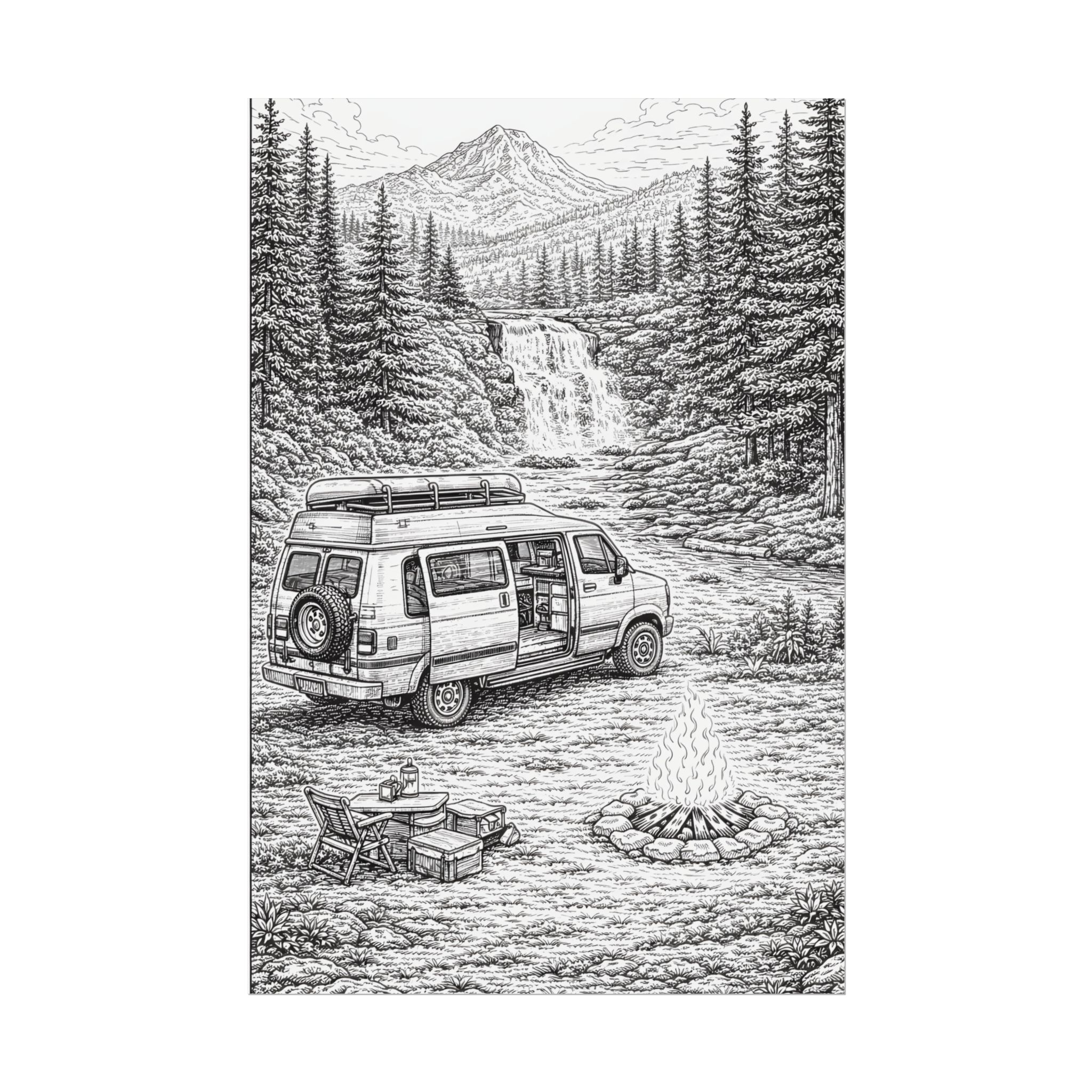 Campervan Poster — Vintage RV Camping Landscape Wall Art