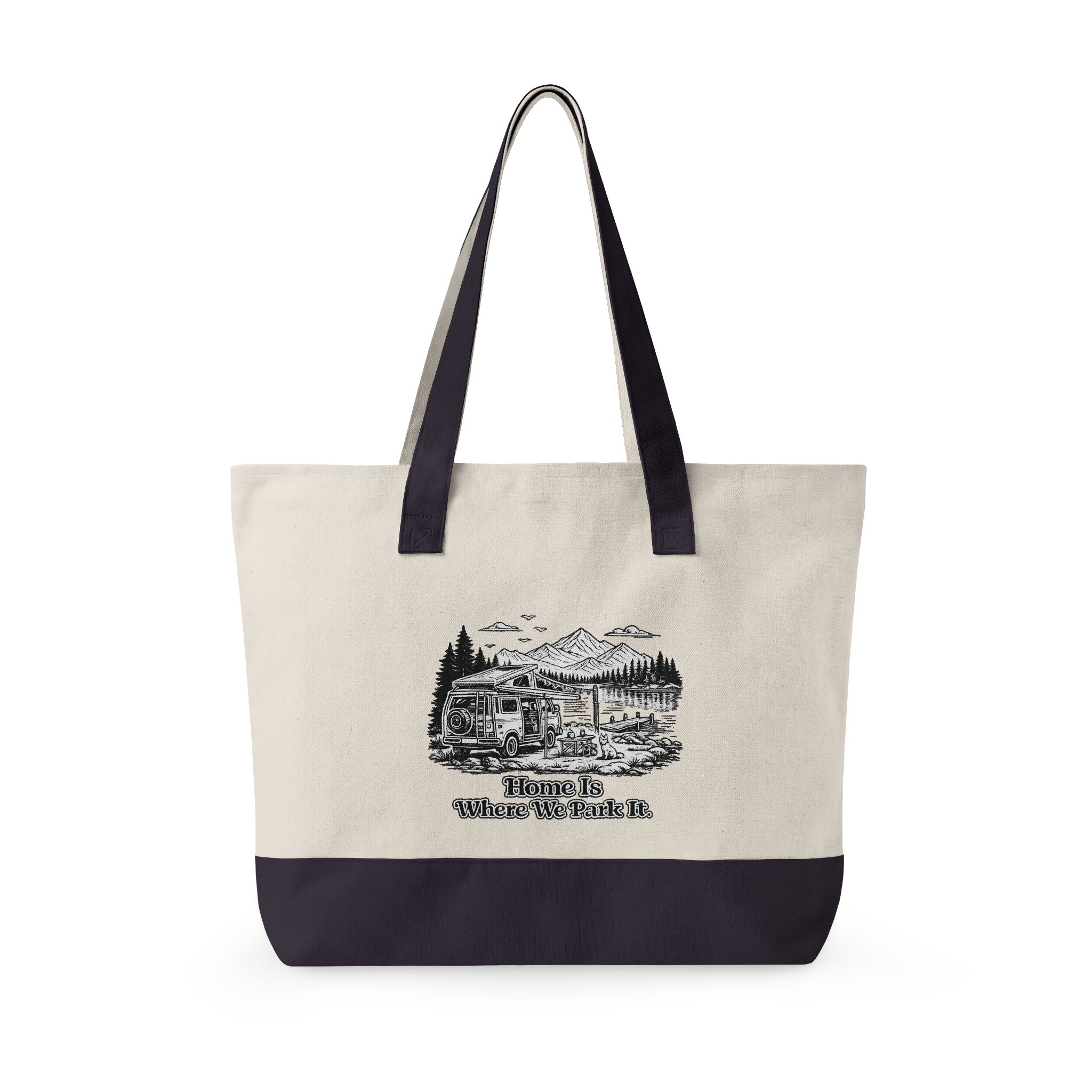Zippered Canvas Tote — "Home Is Where You Park It" (Design Minimal-Line)