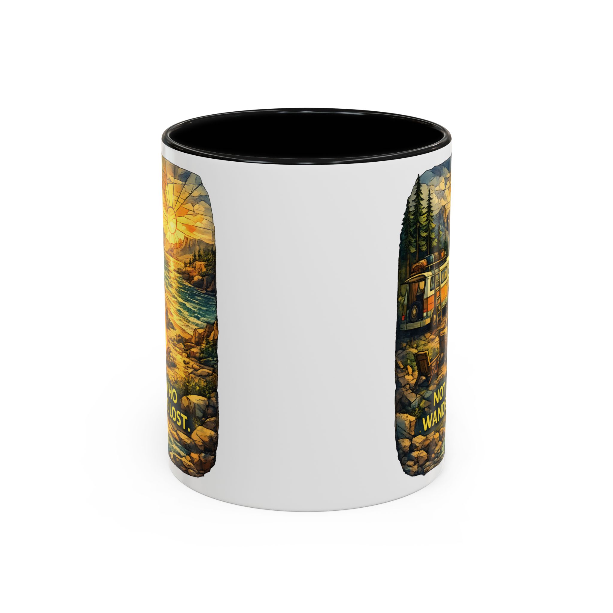 Accent Coffee Mug (11, 15oz) — "Not All Who Wander Are Lost" Design Cubic-Line