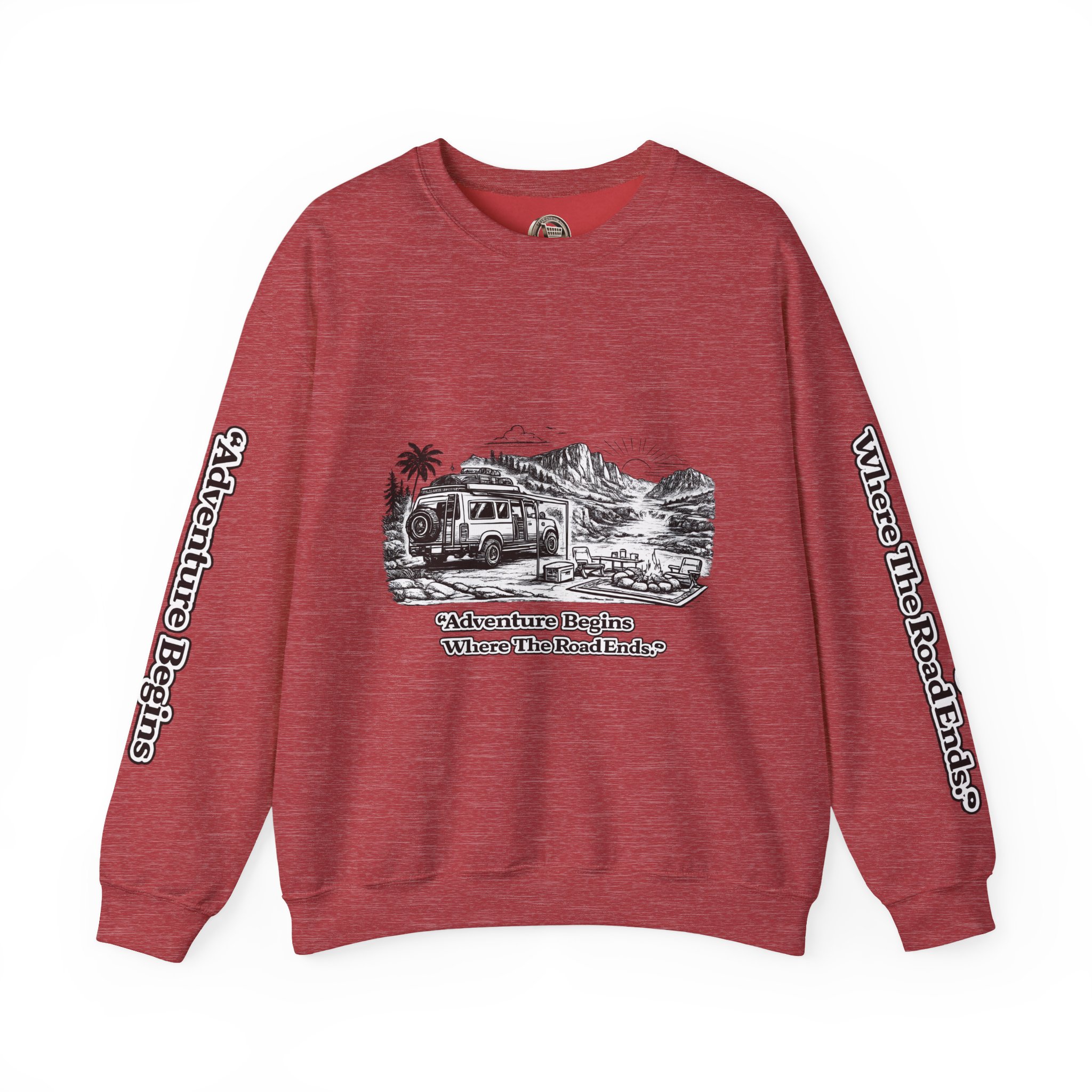 17140962898672817342_2048.jpeg Unisex Heavy Blend™ Crewneck Sweatshirt — "Adventure Begins Where The Road Ends" Design Minimal-Line