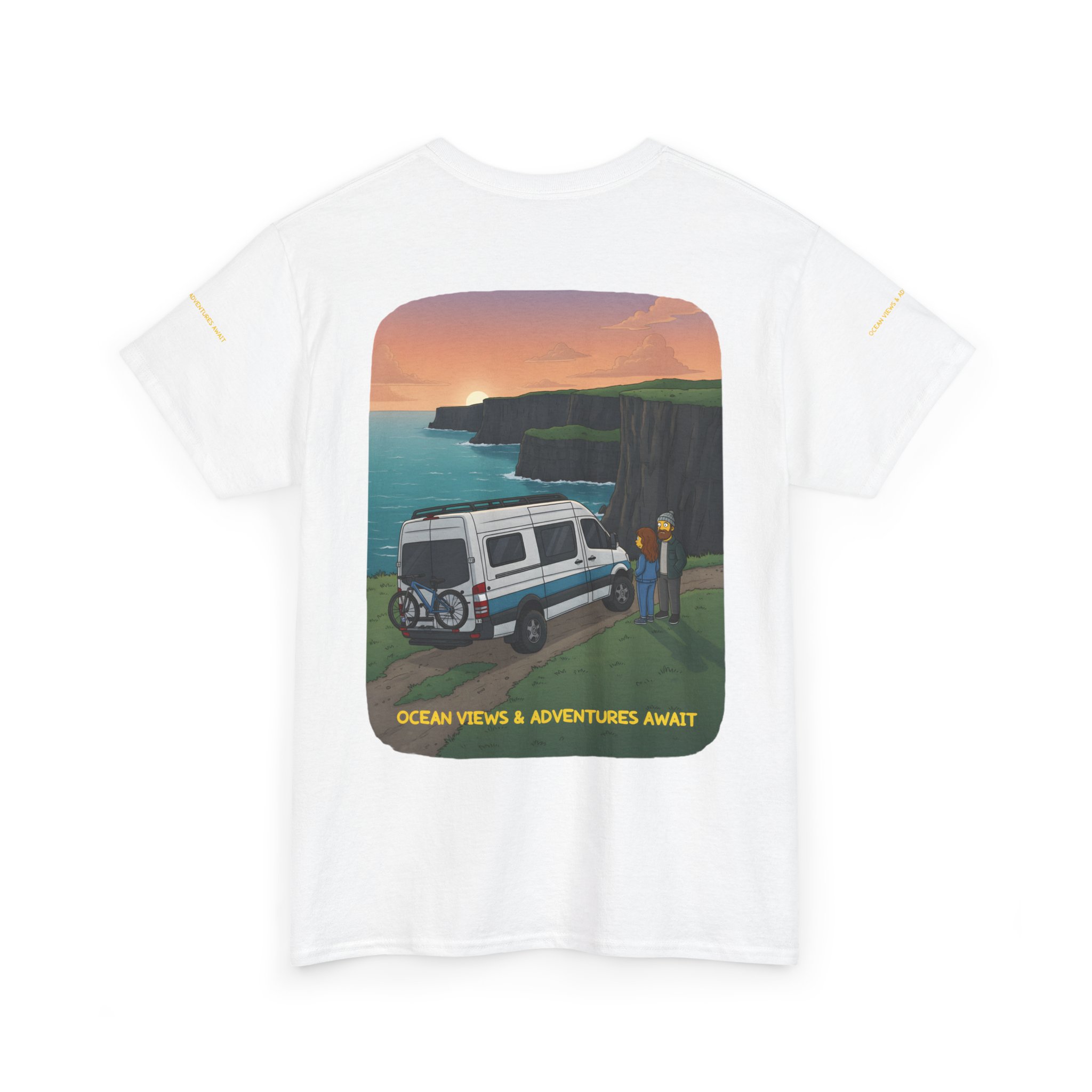 Unisex Heavy Cotton Tee — "Ocean Views-Adventures Awaits" Design Sitcom-Line