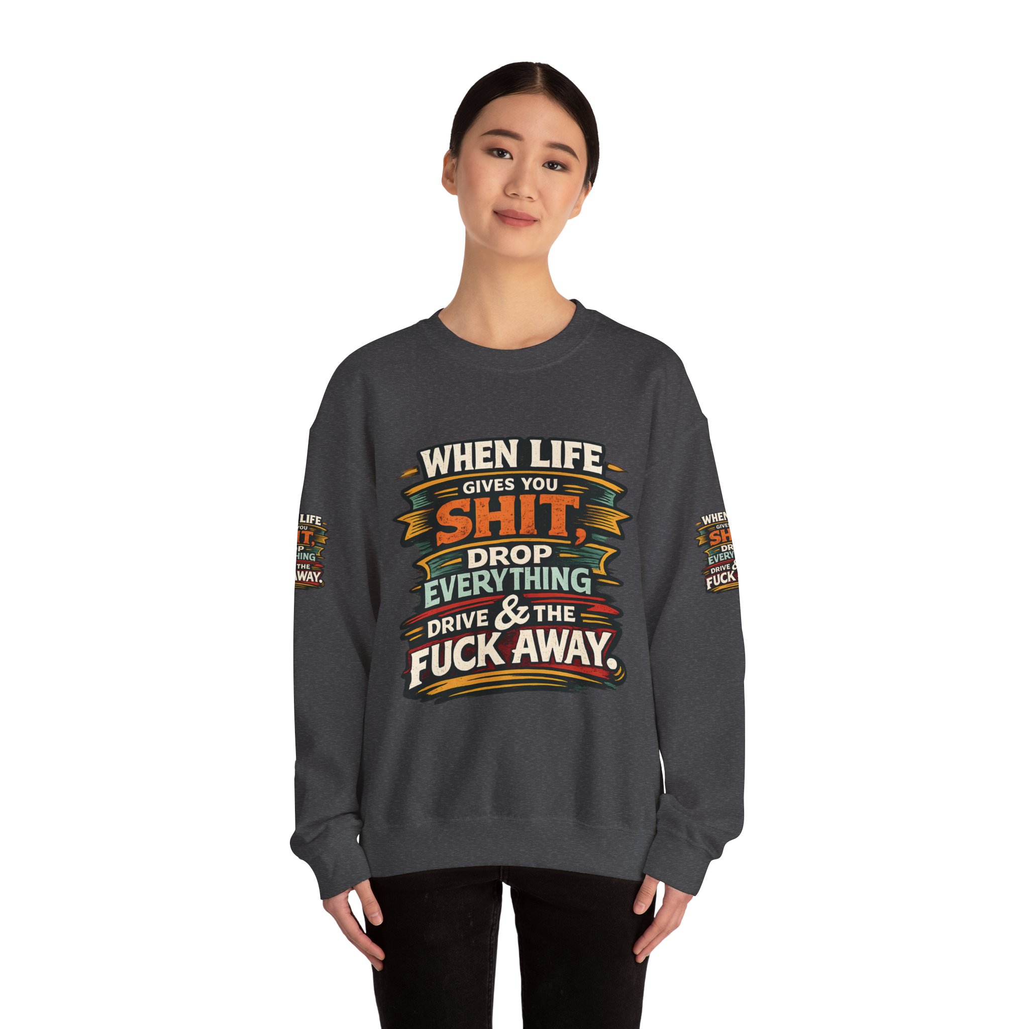 Unisex Heavy Blend™ Crewneck Sweatshirt — "When Live Gives You Shit" Design F**K-Line