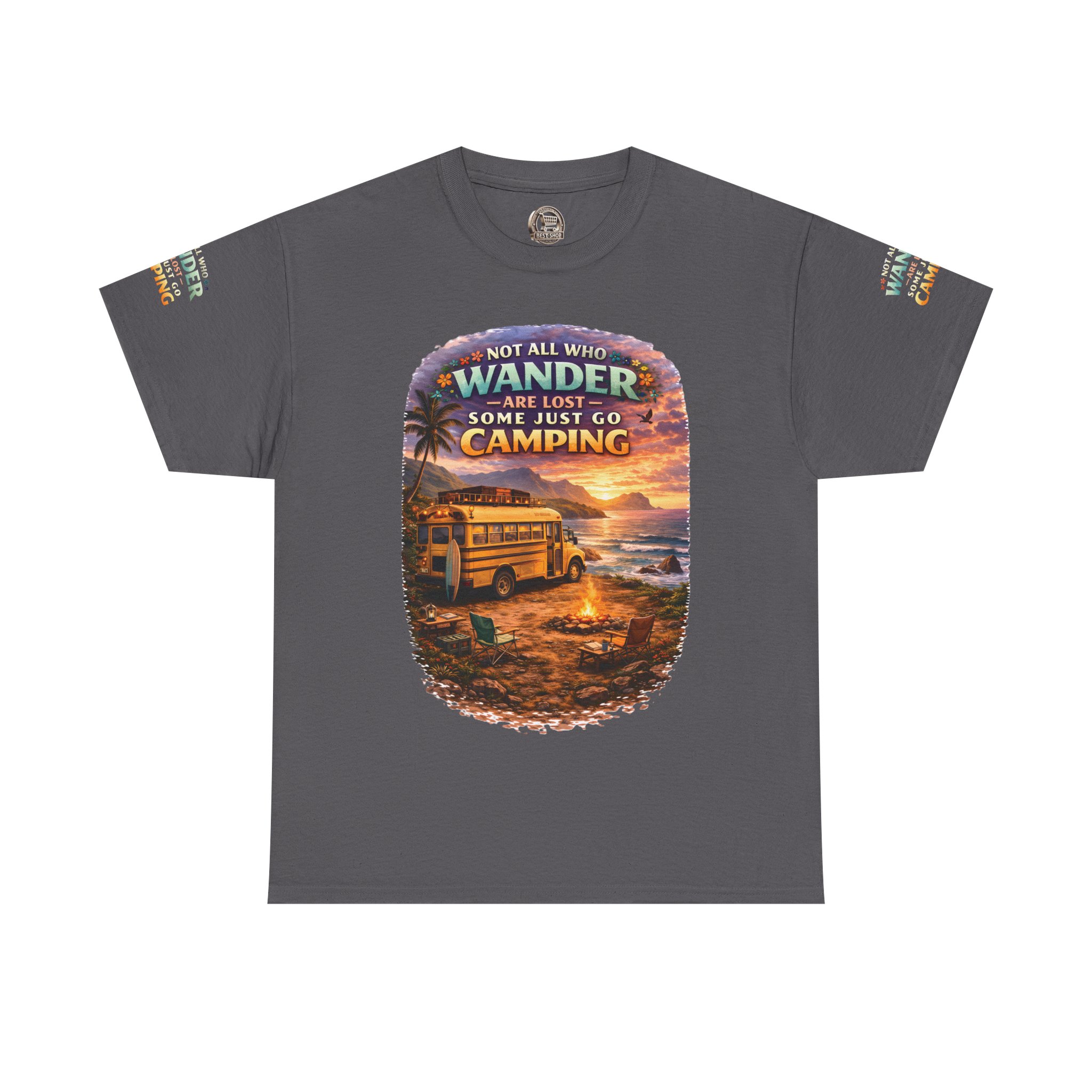 Unisex Heavy Cotton Tee — "Not All Who Wander Are Lost" Design Scenic-Line