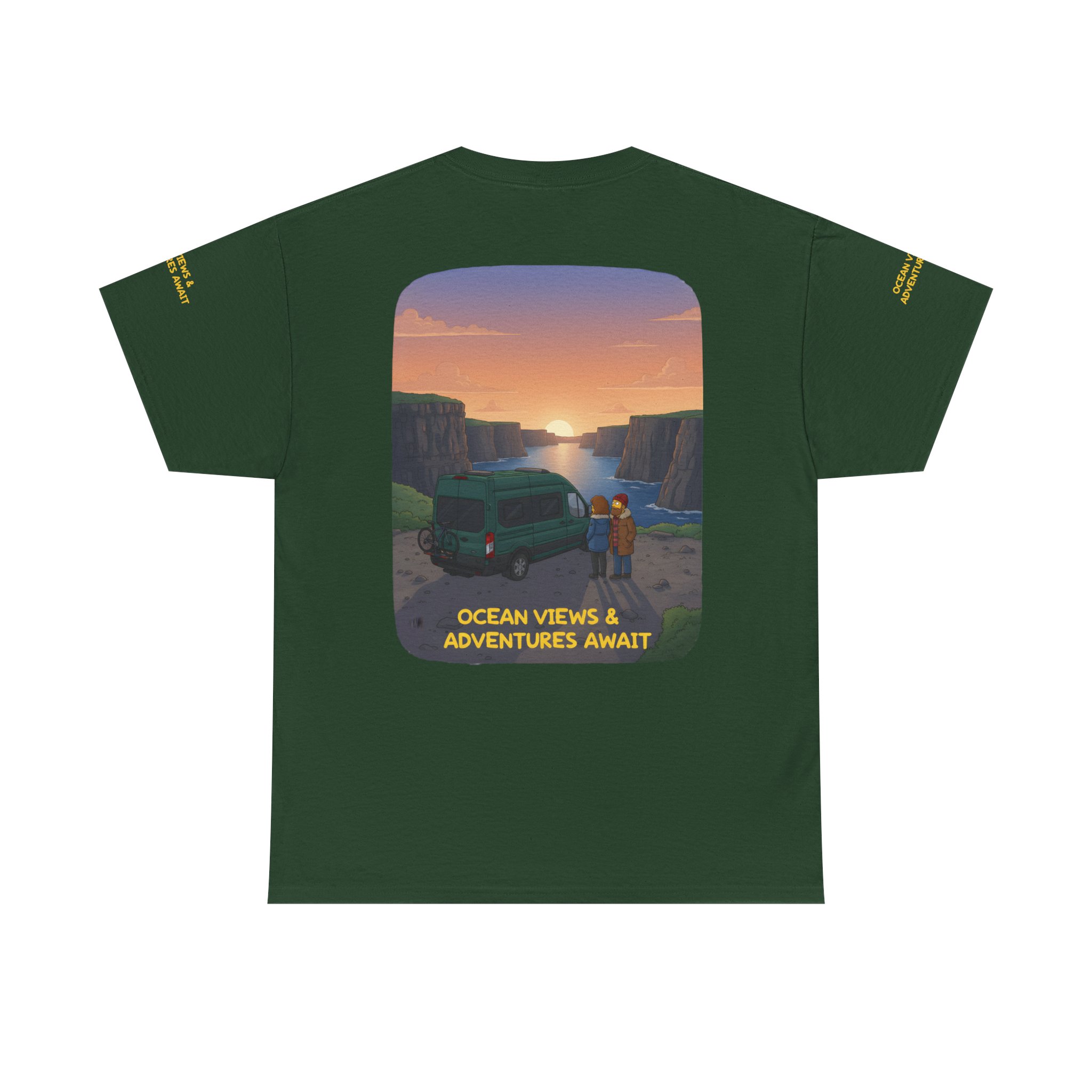 Unisex Heavy Cotton Tee — "Ocean Views-Adventures Awaits" Design Sitcom-Line