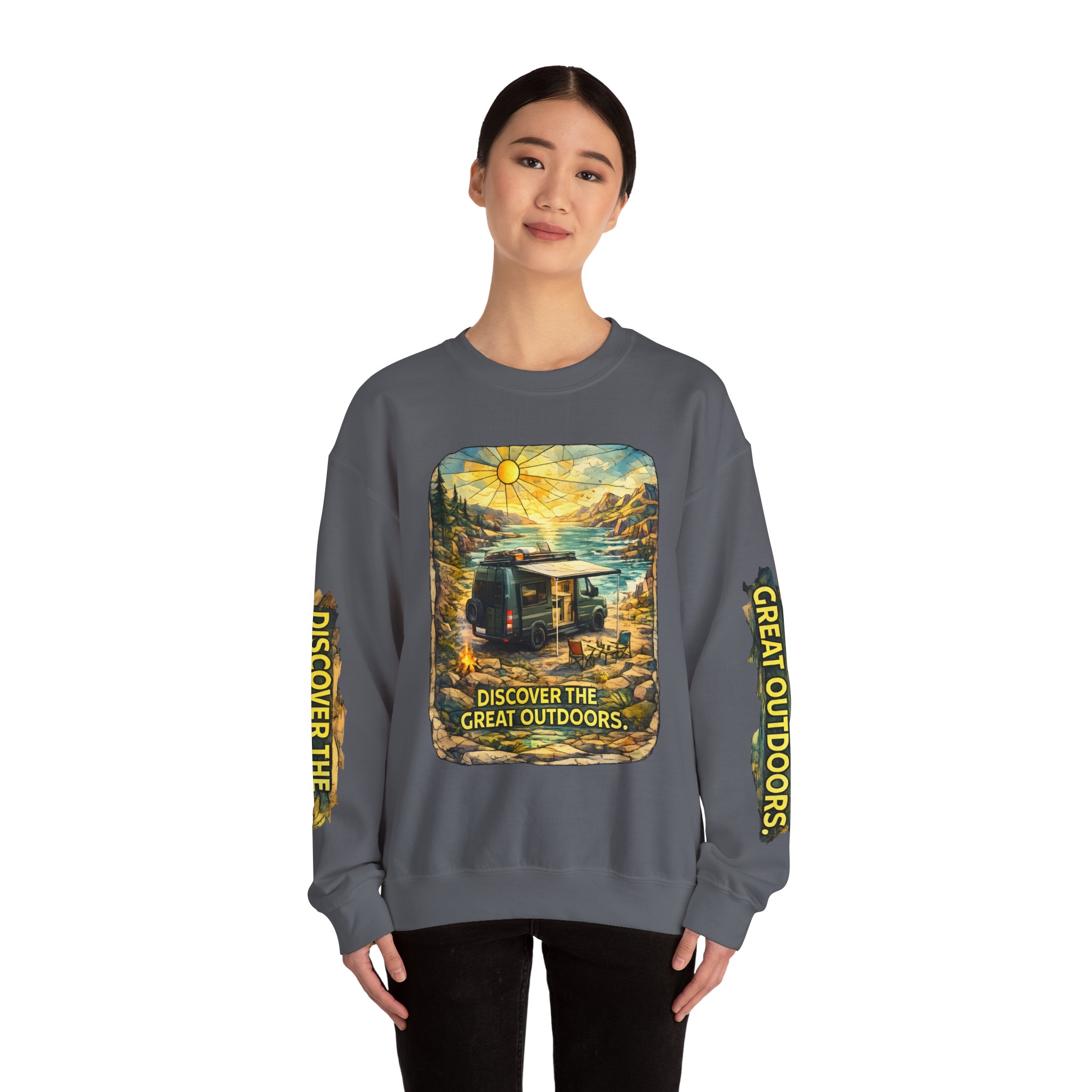 Unisex Heavy Blend™ Crewneck Sweatshirt — "Discover The Great Outdoors" Design Cubic-Line