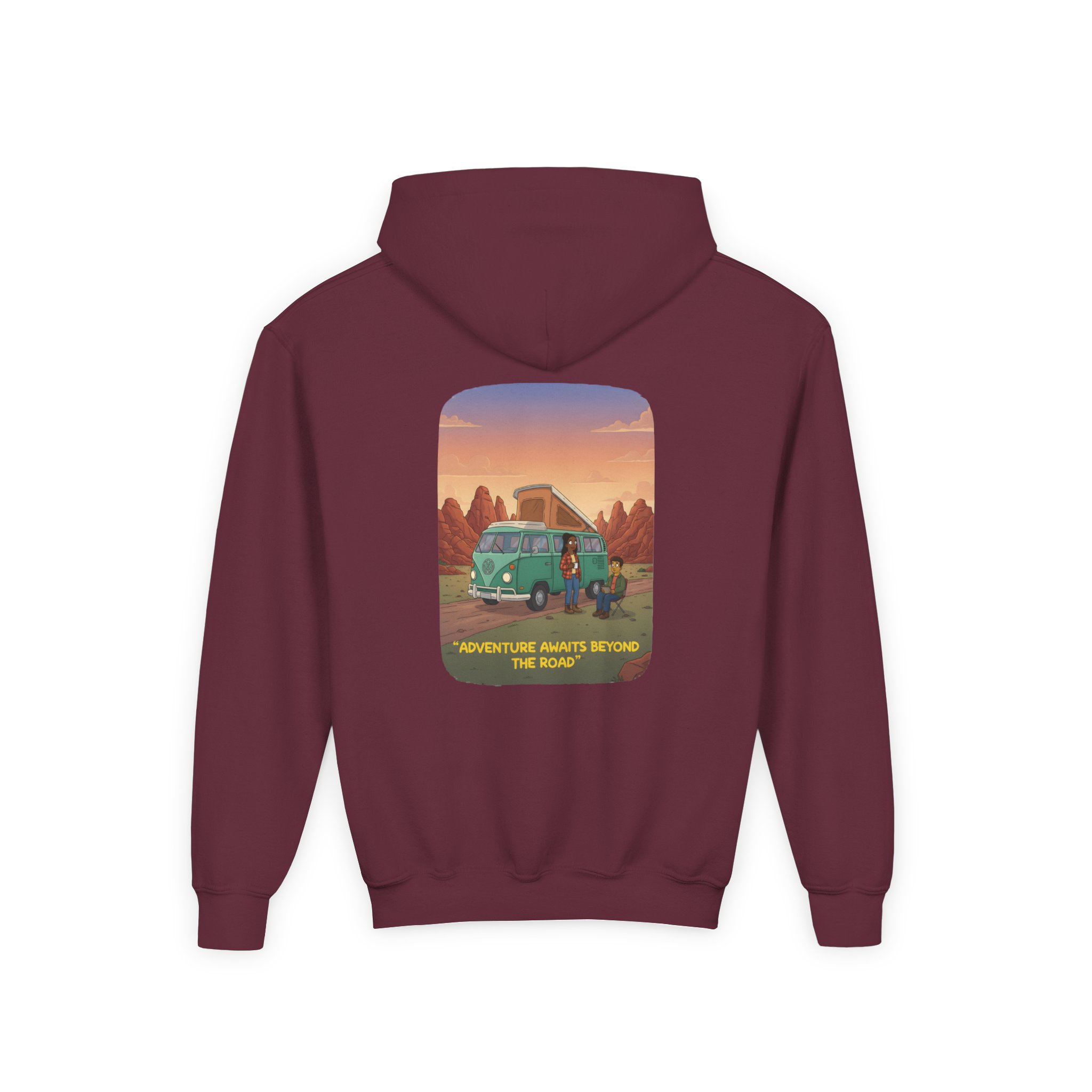 Youth Hoodie(Gildan) – "Adventure Awaits Beyond The Road" (Design Sitcom-Line)