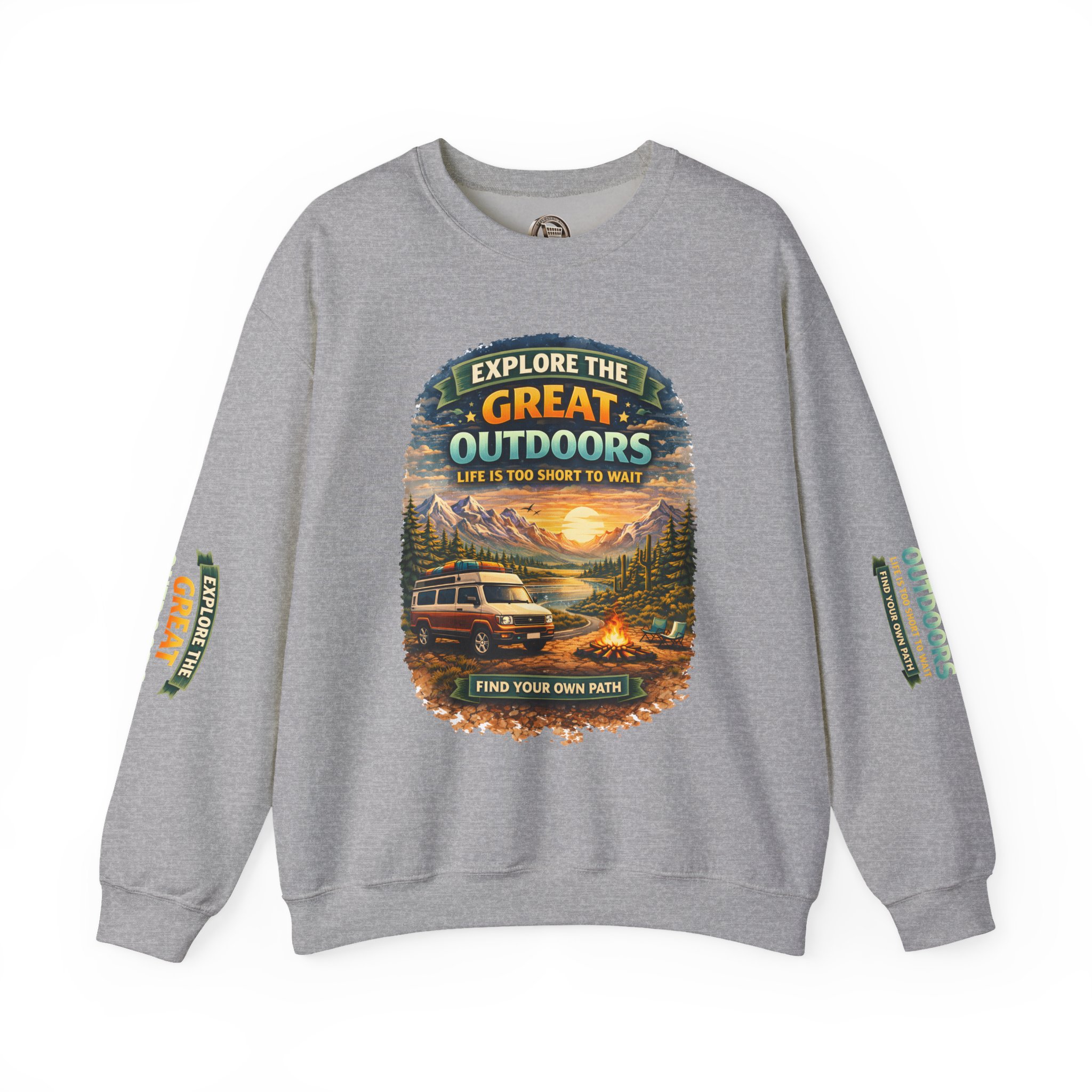 Unisex Heavy Blend™ Crewneck Sweatshirt — "Explore The Great Outdoors" Design Scenic-Line