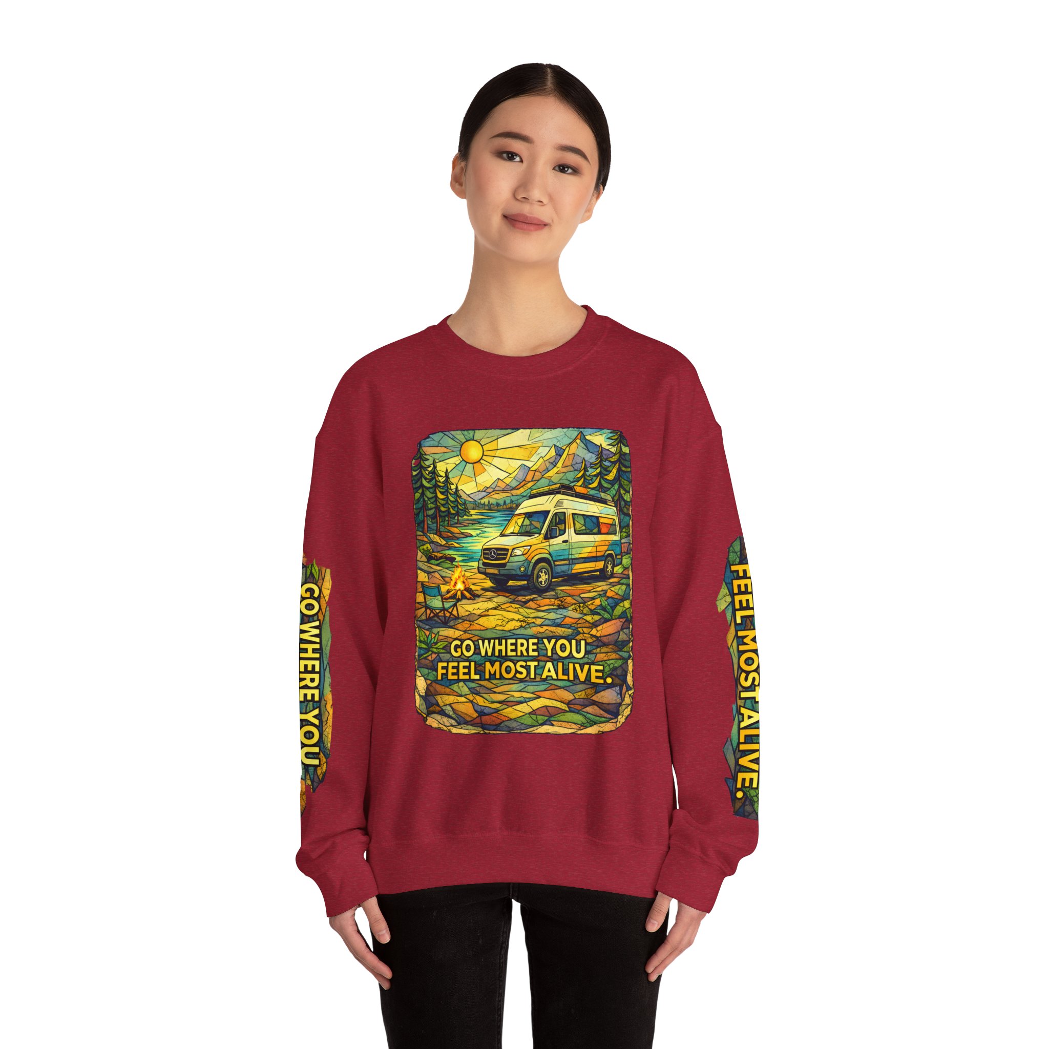 Unisex Heavy Blend™ Crewneck Sweatshirt — "Go Where You Feel Most Alive" Design Cubic-Line