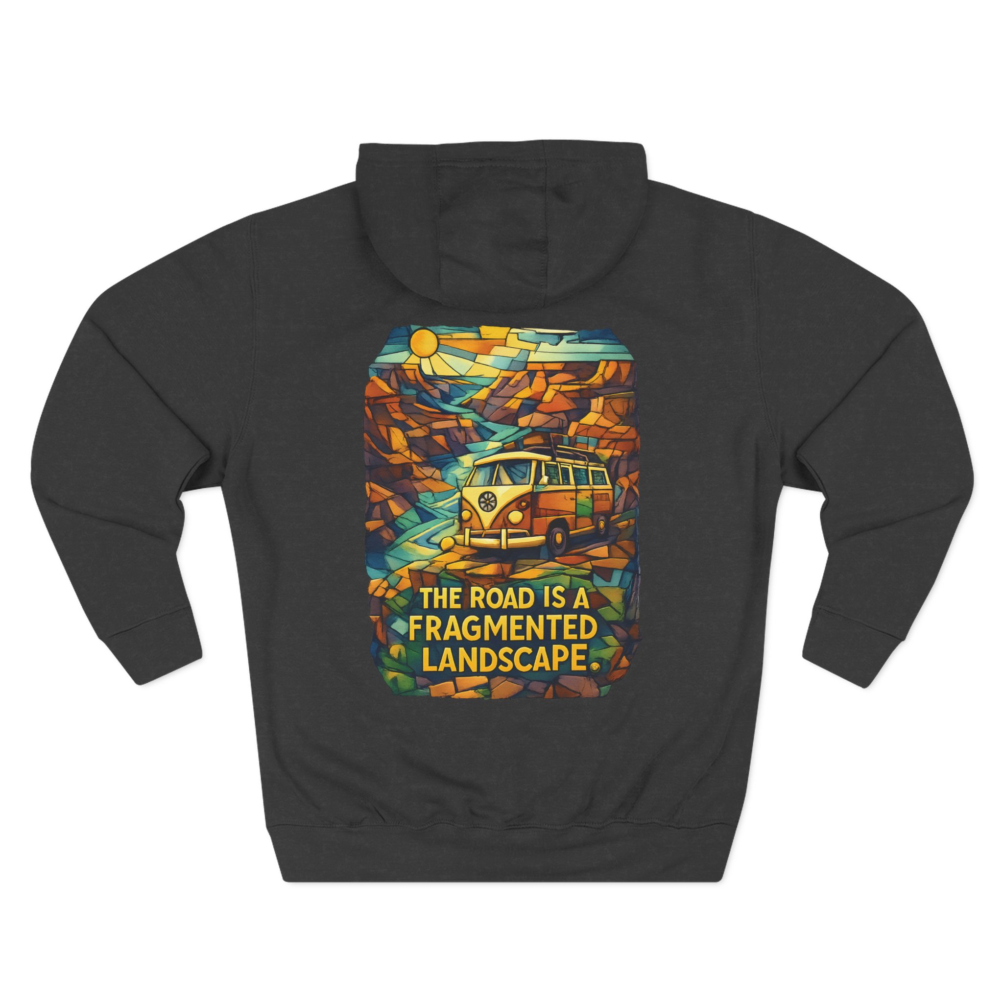 Three-Panel Fleece Hoodie - "The Road Is A Fragmented Landscape" Design Cubic-Line