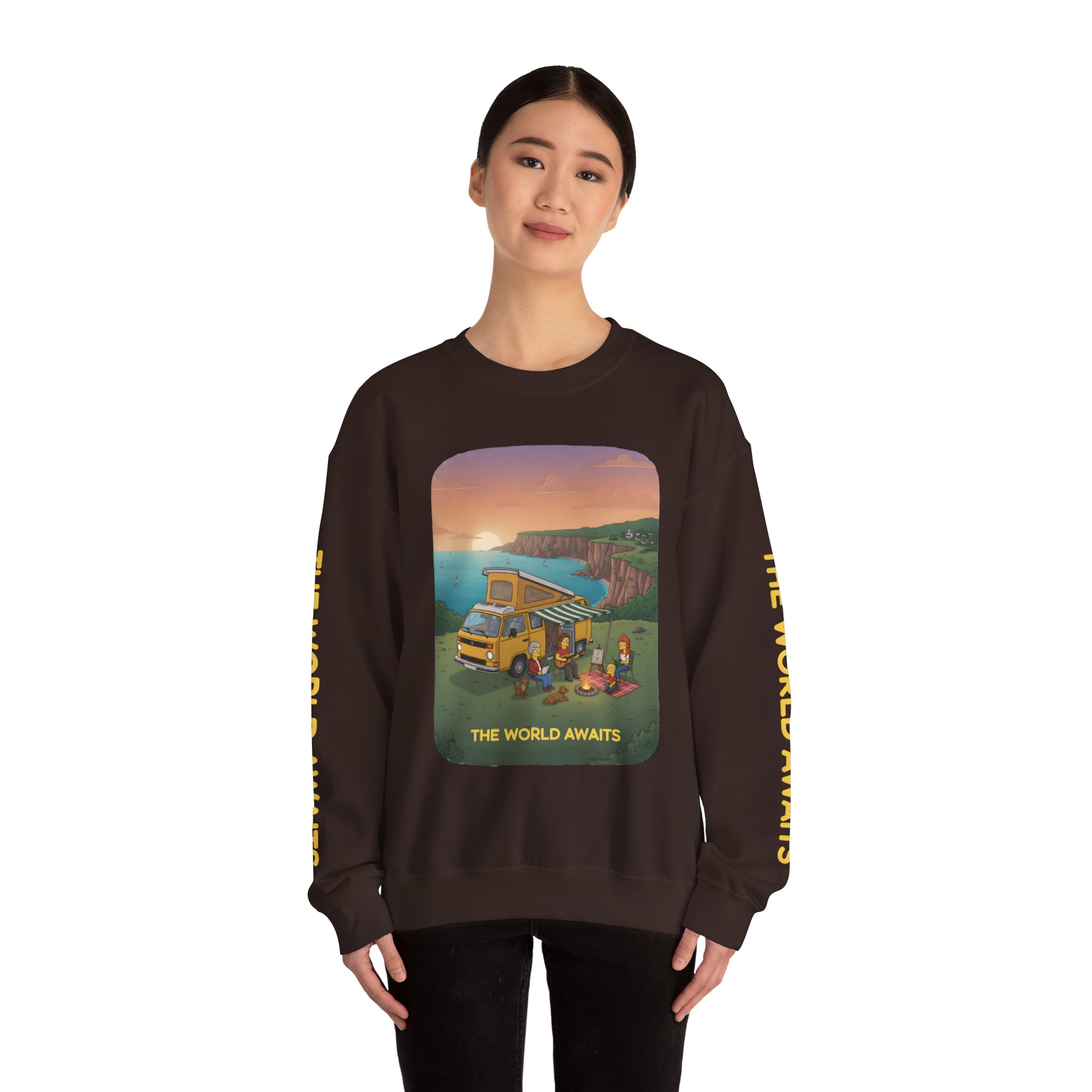 Unisex Heavy Blend™ Crewneck Sweatshirt — "The World Awaits" Design Sitcom-Line