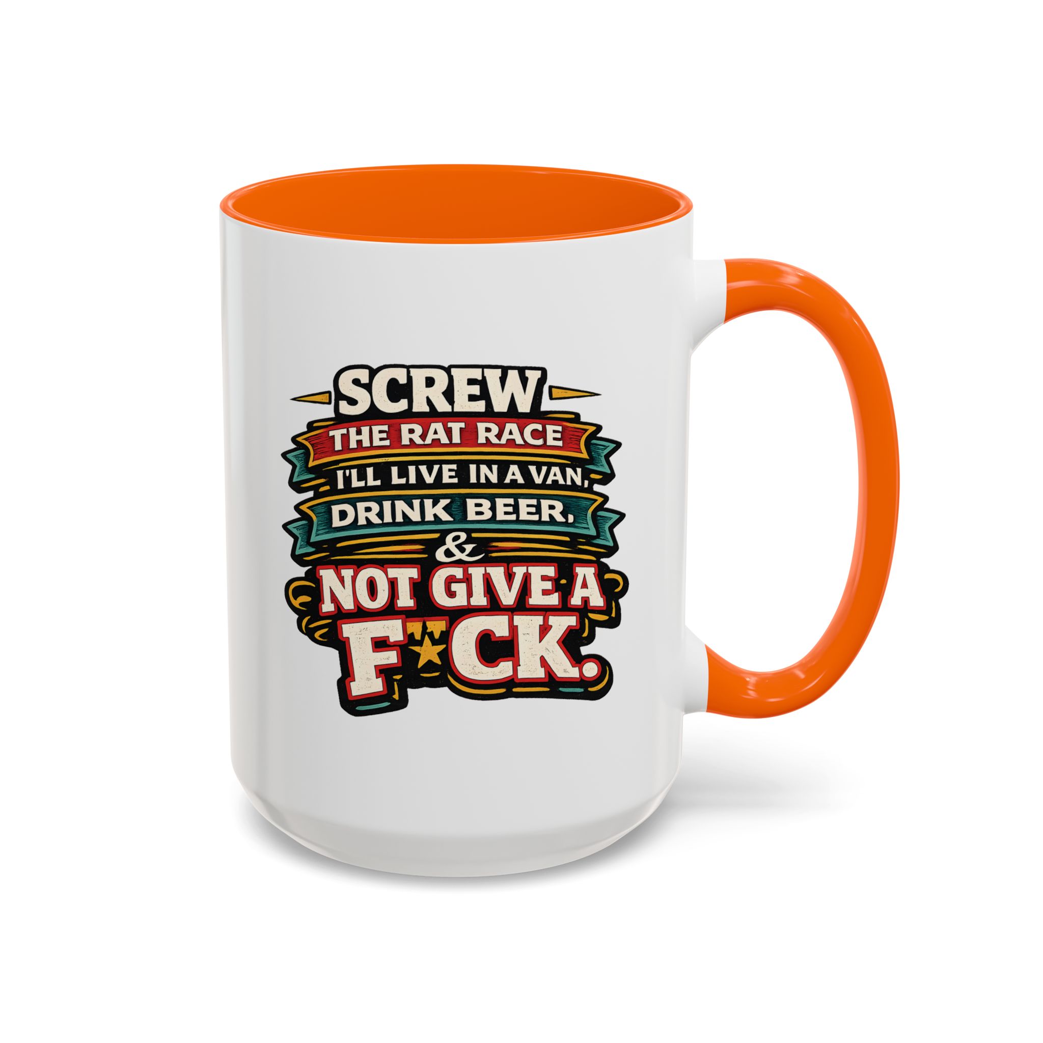 Accent Coffee Mug (11, 15oz) — "Screw The Rat Race" Design F**K-Line