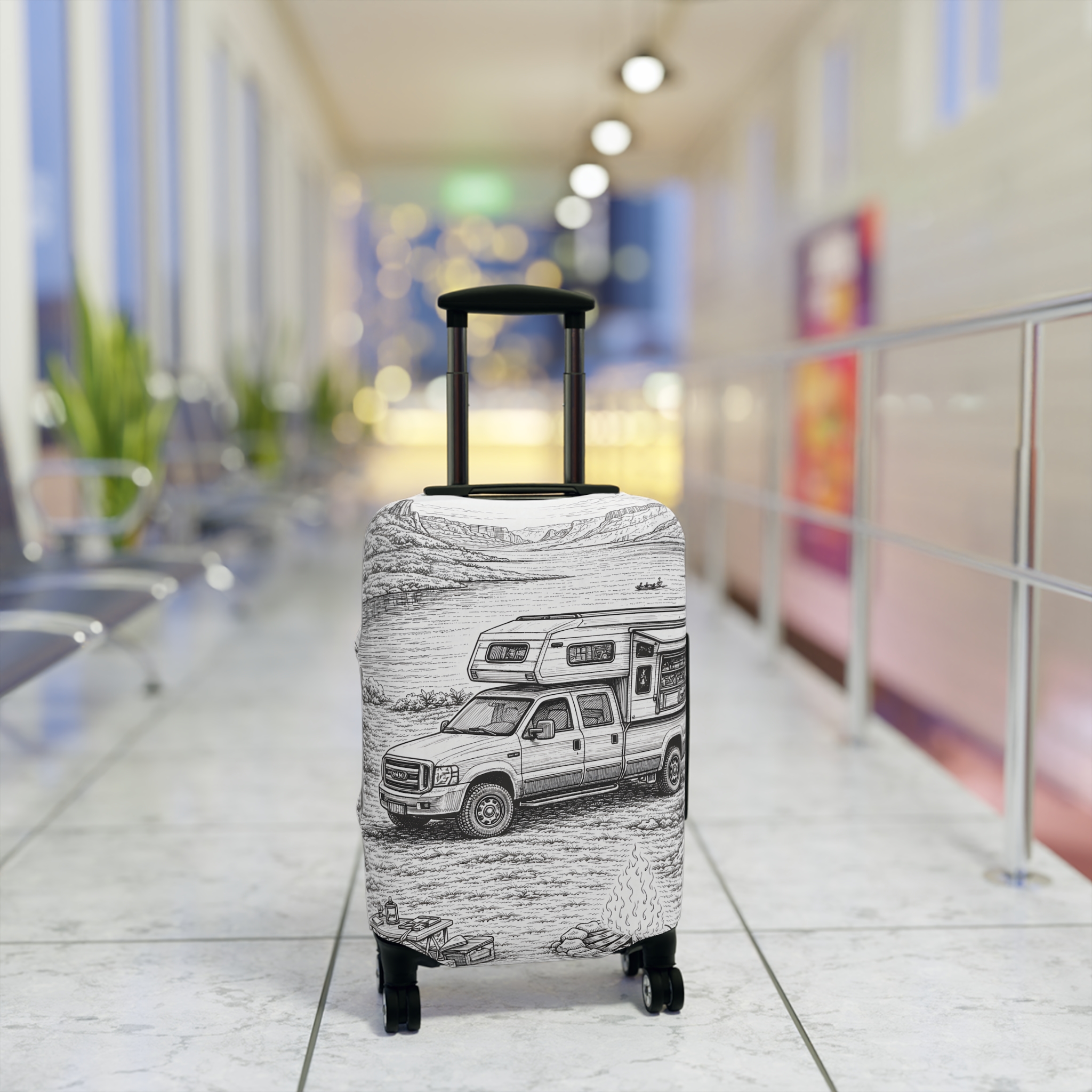 17167282700143954699_2048.jpeg Luggage Cover — Adventure Camper Sketch Travel Suitcase