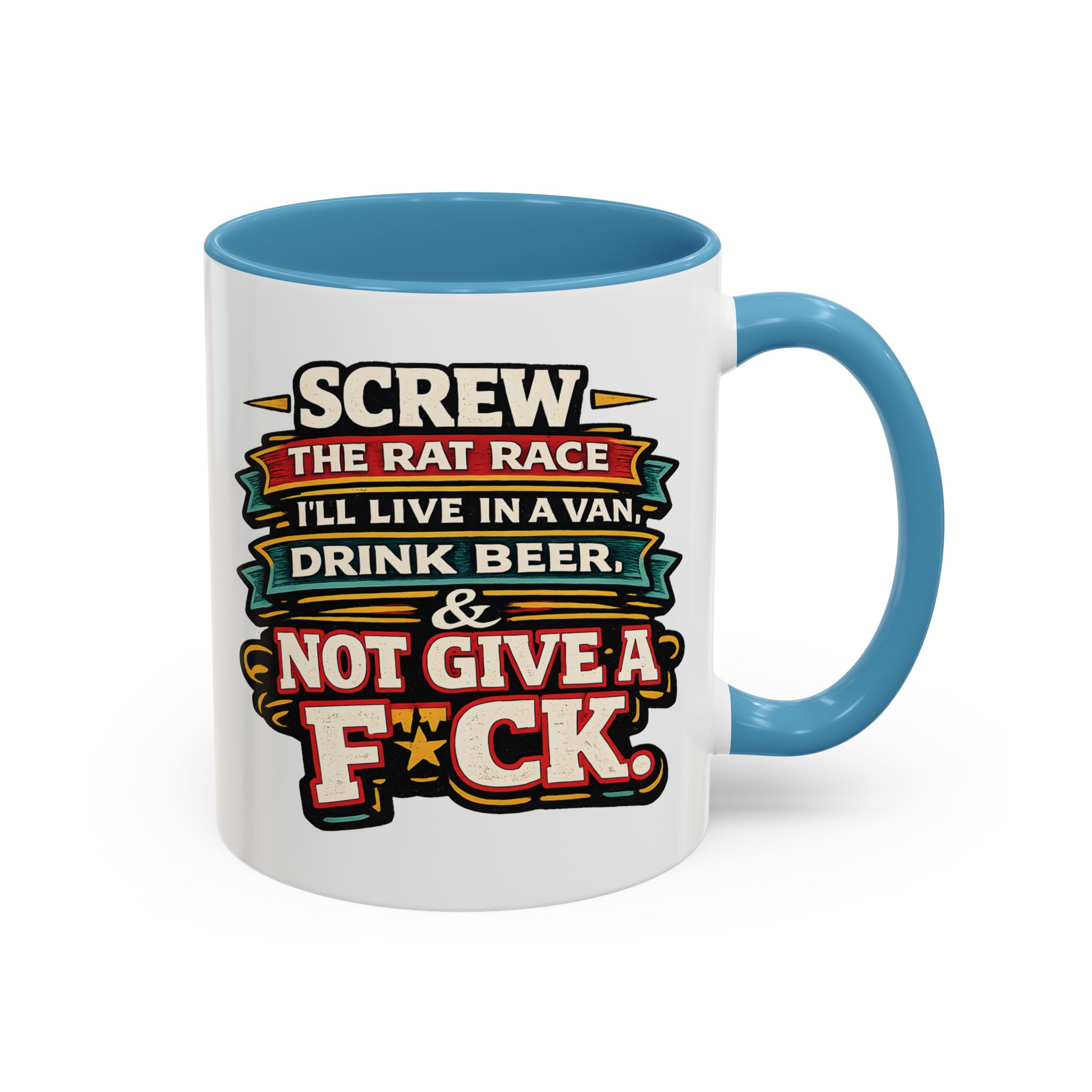 Accent Coffee Mug (11, 15oz) — "Screw The Rat Race" Design F**K-Line