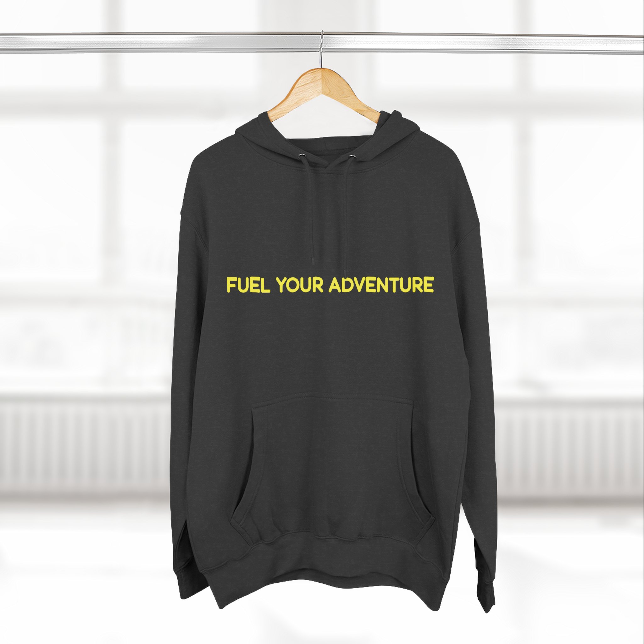 Three-Panel Fleece Hoodie - "Fuel Your Adventure" Design Sitcom-Line