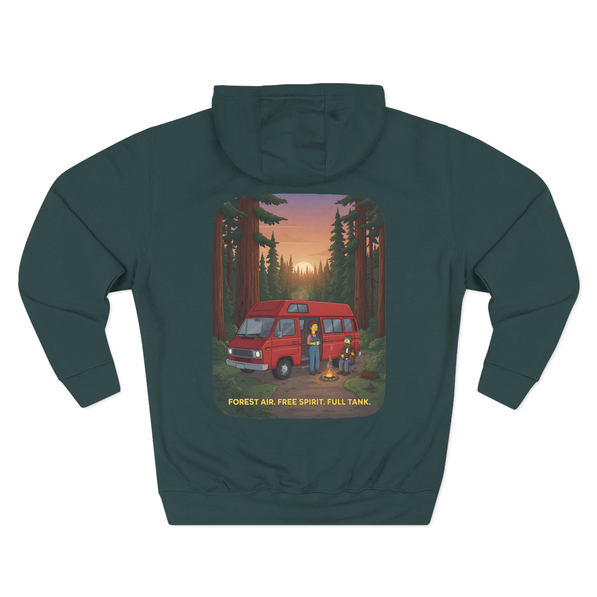 Three-Panel Fleece Hoodie - "Forest Air Free Spirit Full Tank" Design Sitcom-Line