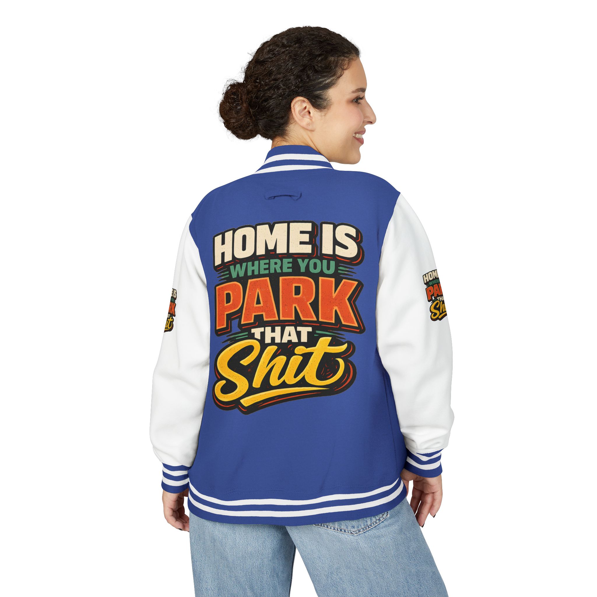 17177393076564114250_2048-2.jpeg Unisex Heavyweight Letterman Jacket — "Home Is Where You Park That Shit" Design F**K-Line