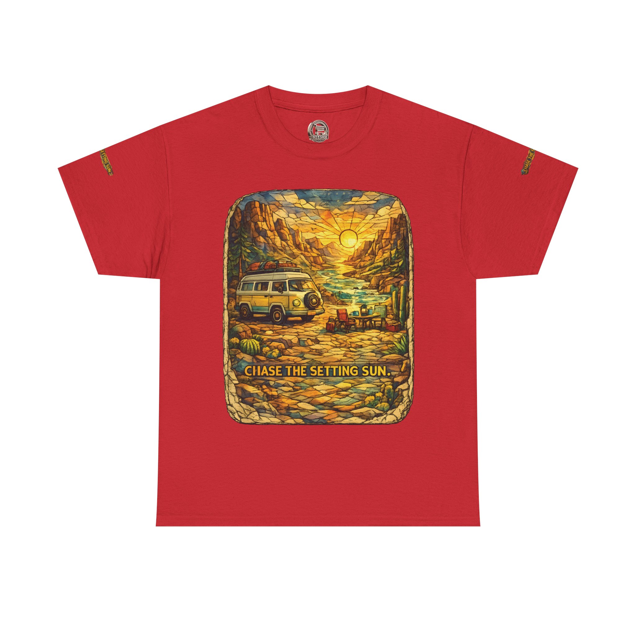 Unisex Heavy Cotton Tee — "Chase The Settings Sun" Design Cubic-Line
