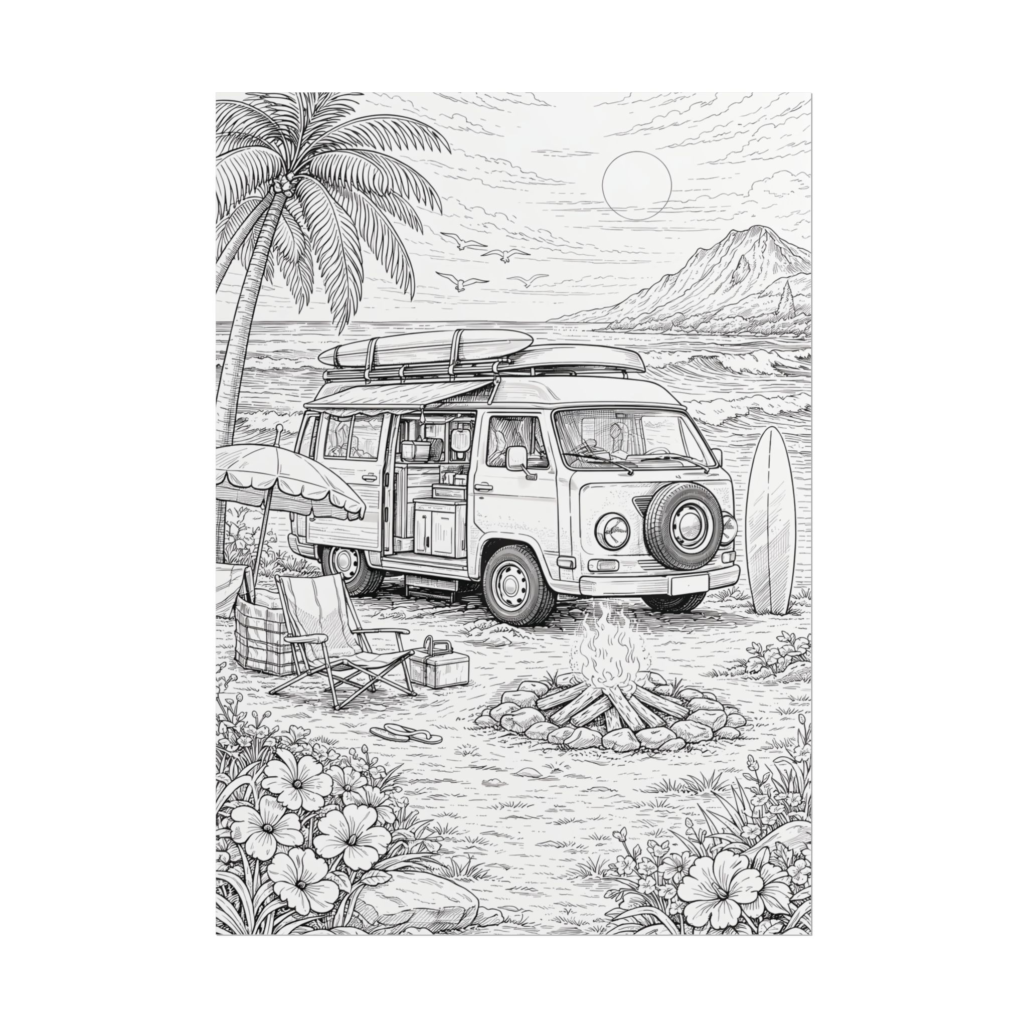 Campervan Poster — Vintage RV Camping Landscape Wall Art