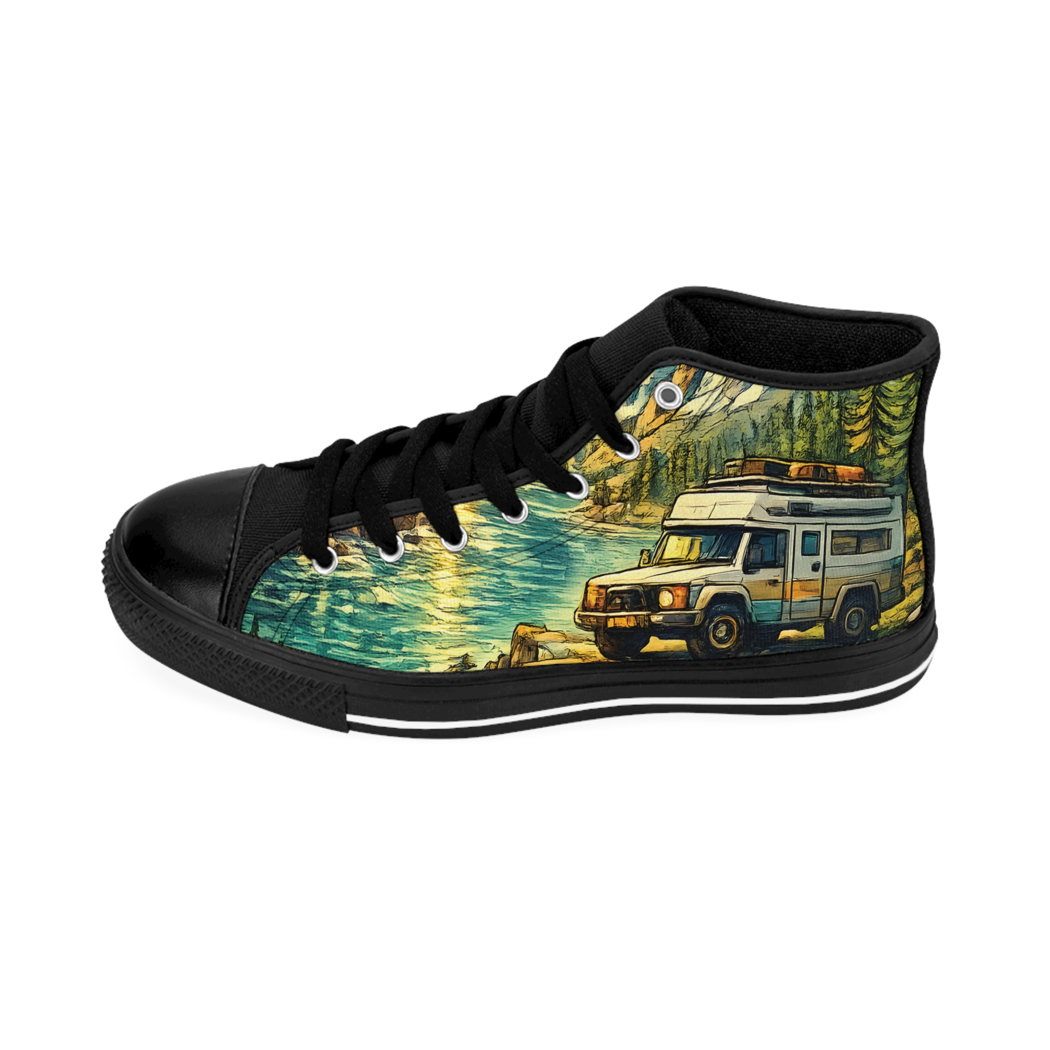 Men's High Top Sneakers — Vintage Roadtrip Shoes (Design Cubic-Line)