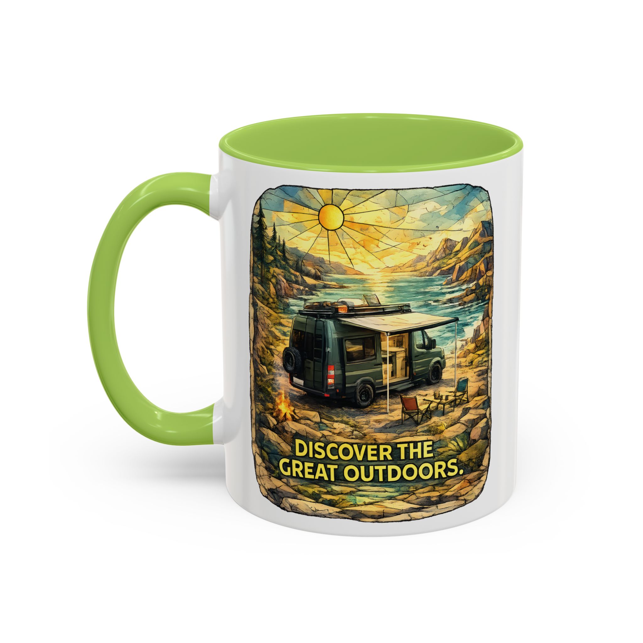 Accent Coffee Mug (11, 15oz) — "Discover The Great Outdoors" Design Cubic-Line