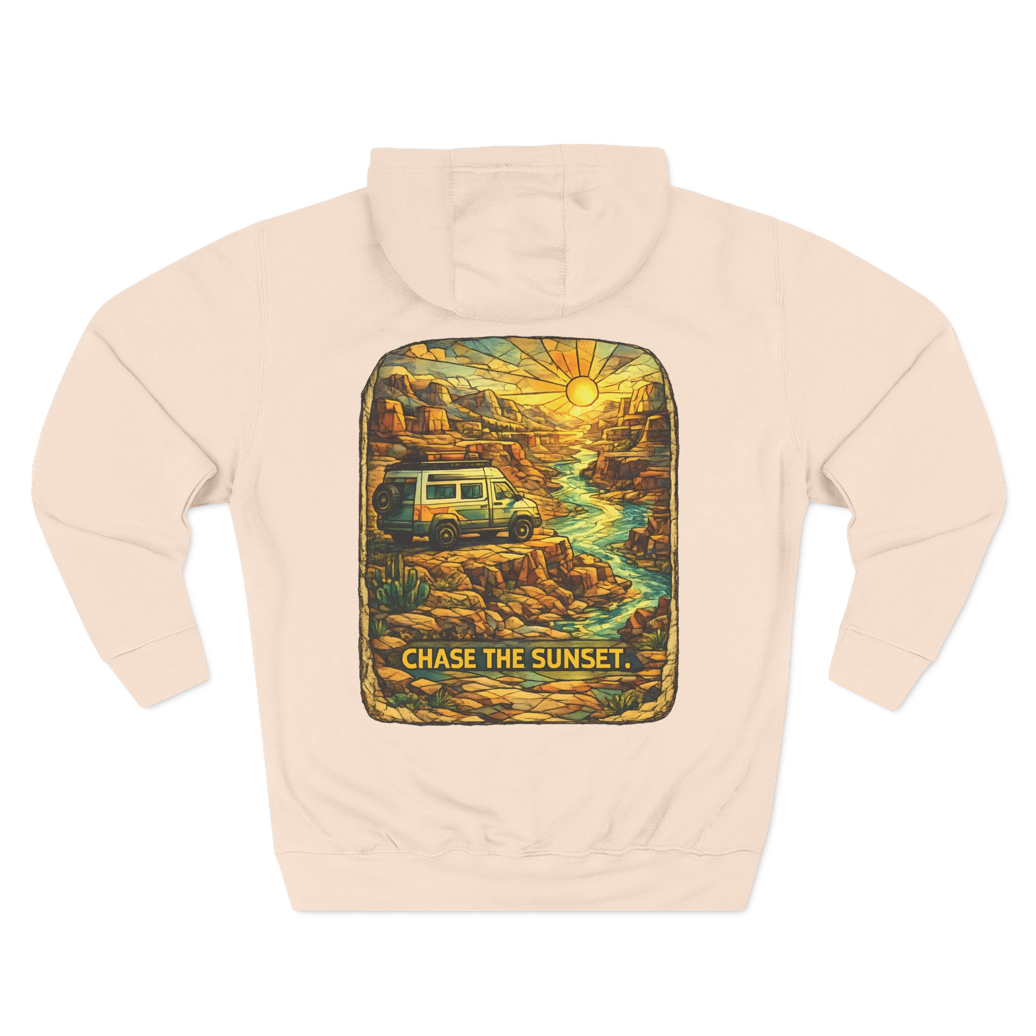 Three-Panel Fleece Hoodie - "Chase The Sunset" Design Cubic-Line