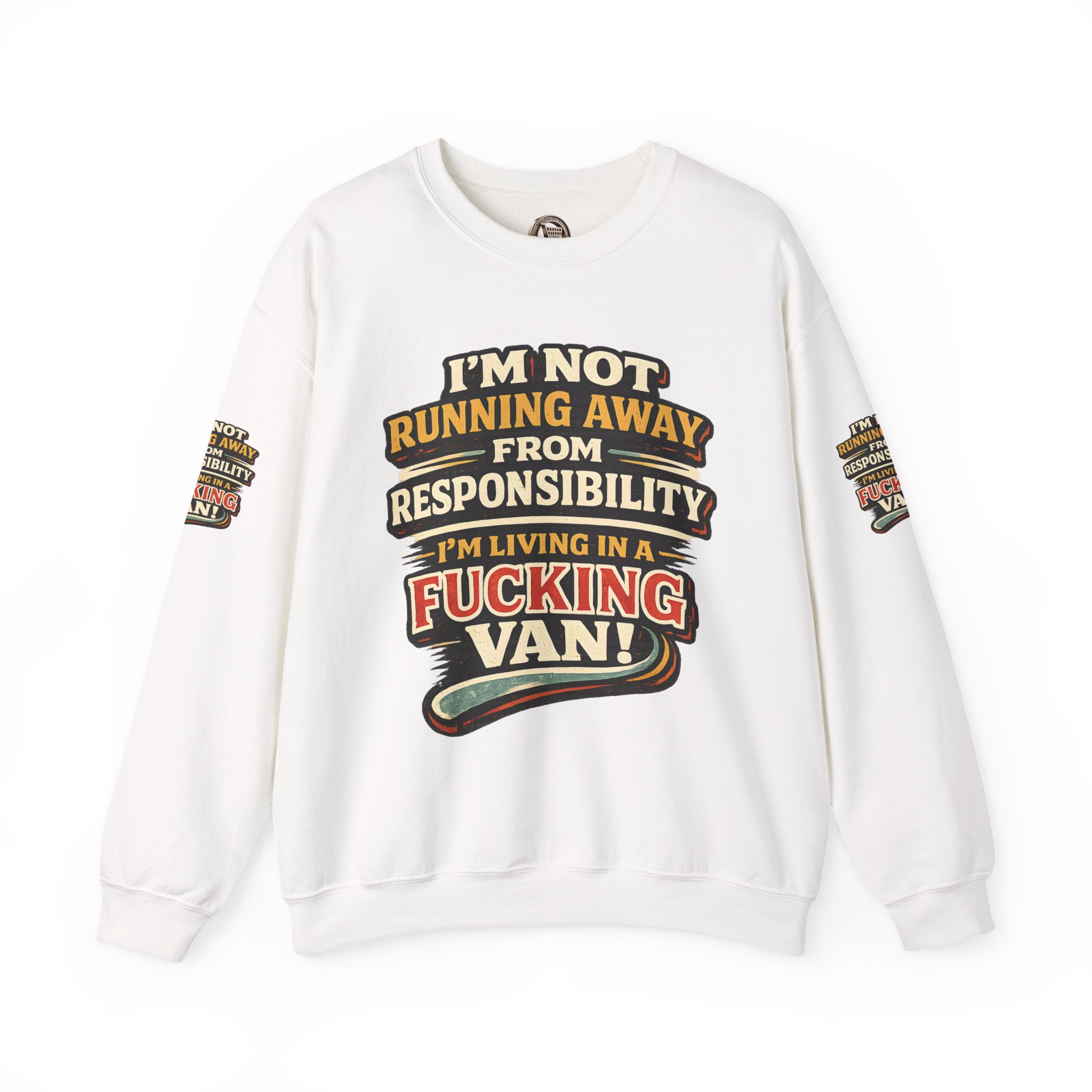 Unisex Heavy Blend™ Crewneck Sweatshirt — "I`m Not running Away" Design F**K-Line