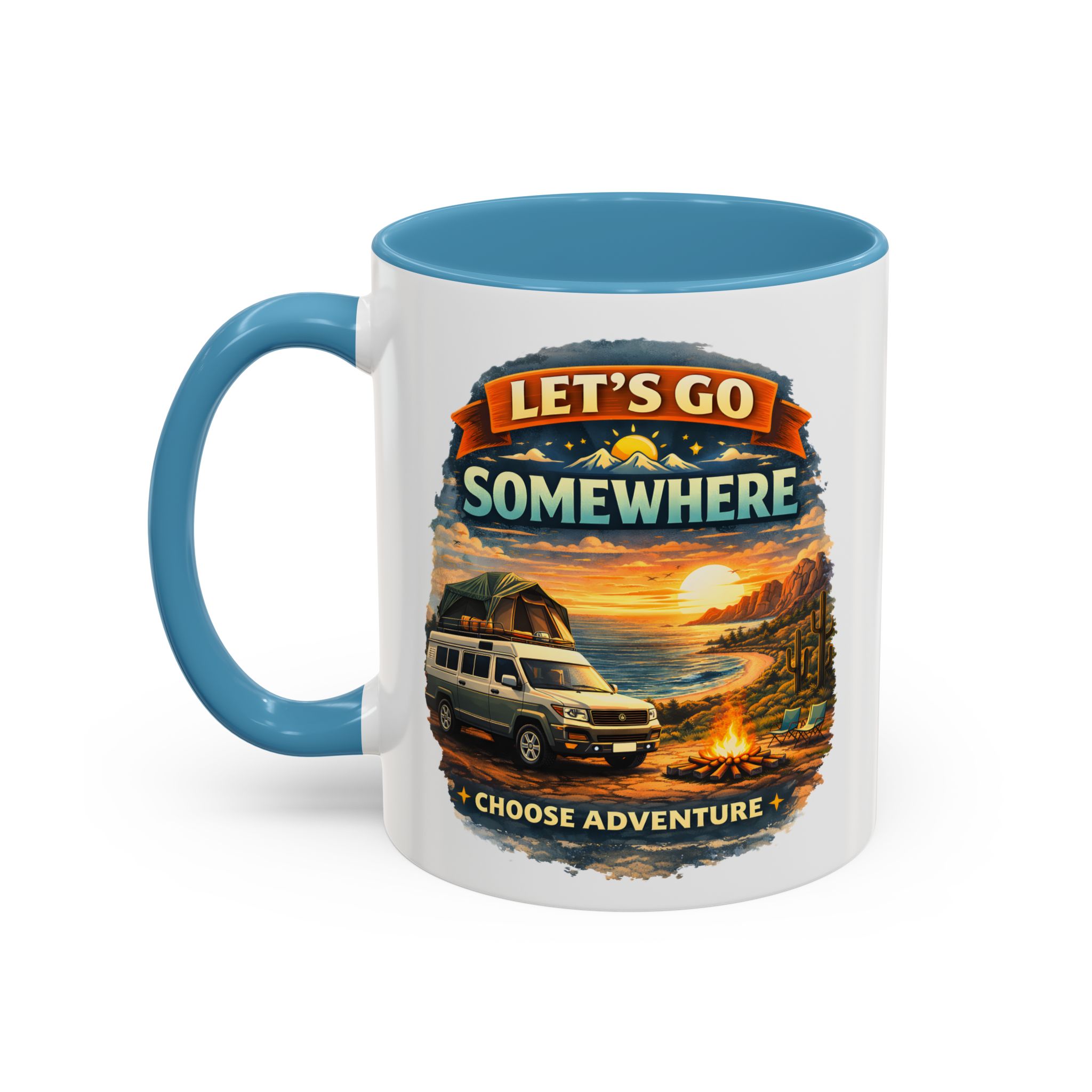Accent Coffee Mug (11, 15oz) — "Lets Go Somewhere" Design Scenic-Line