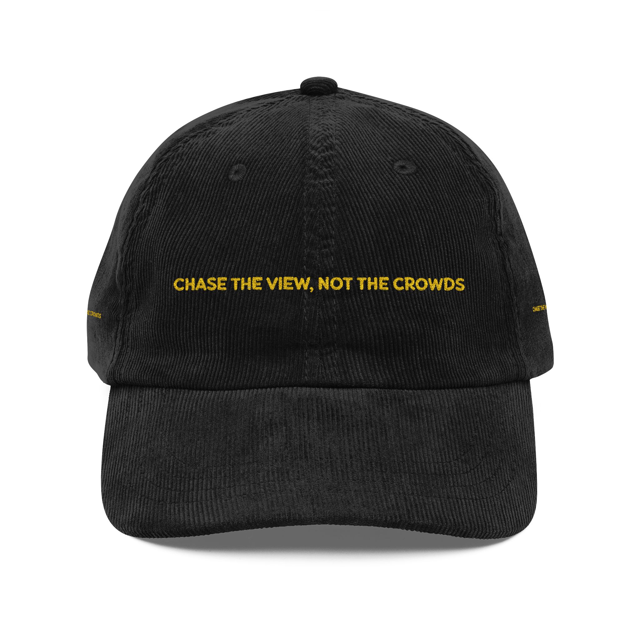 Vintage Corduroy Cap (Embroidery) — "Chase The View,Not The Crowd" Embroidered Hat