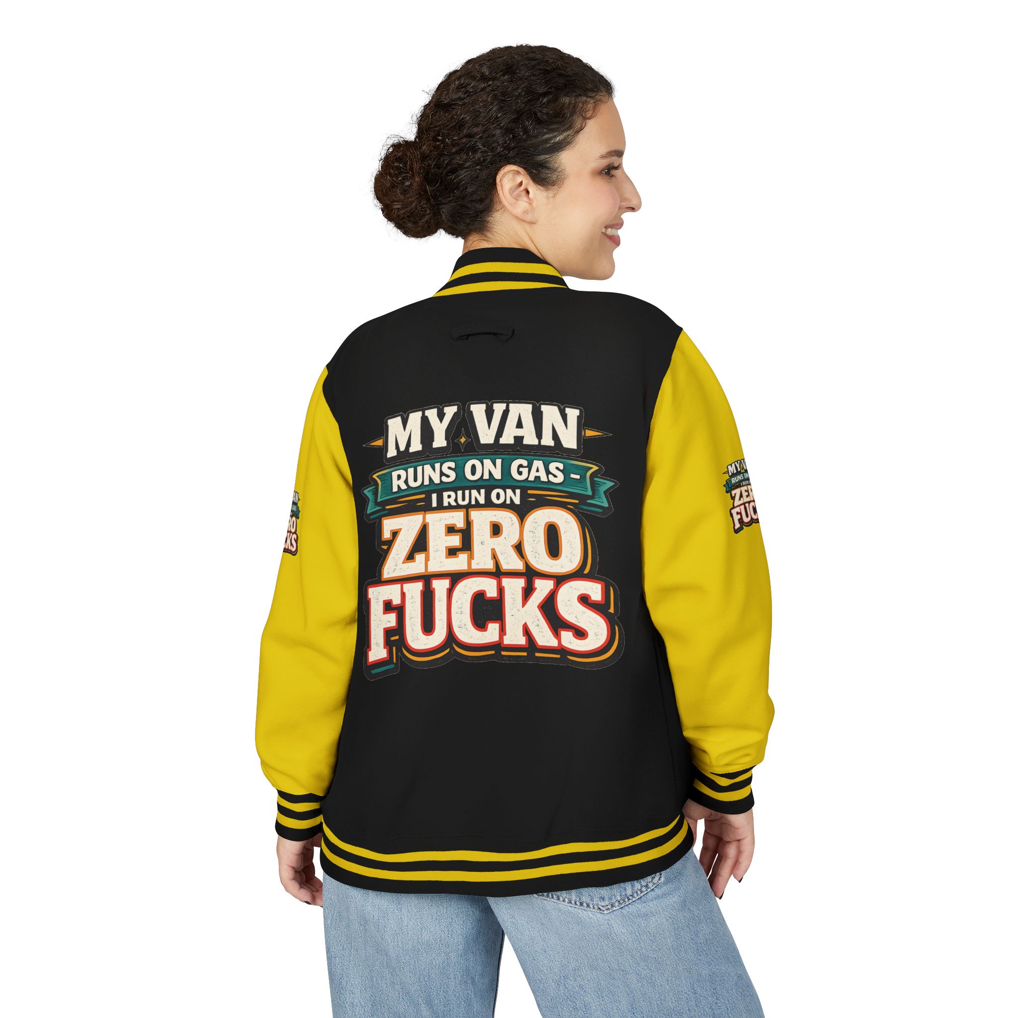 Unisex Heavyweight Letterman Jacket — "My Van Runs On Gas" Design F**K-Line