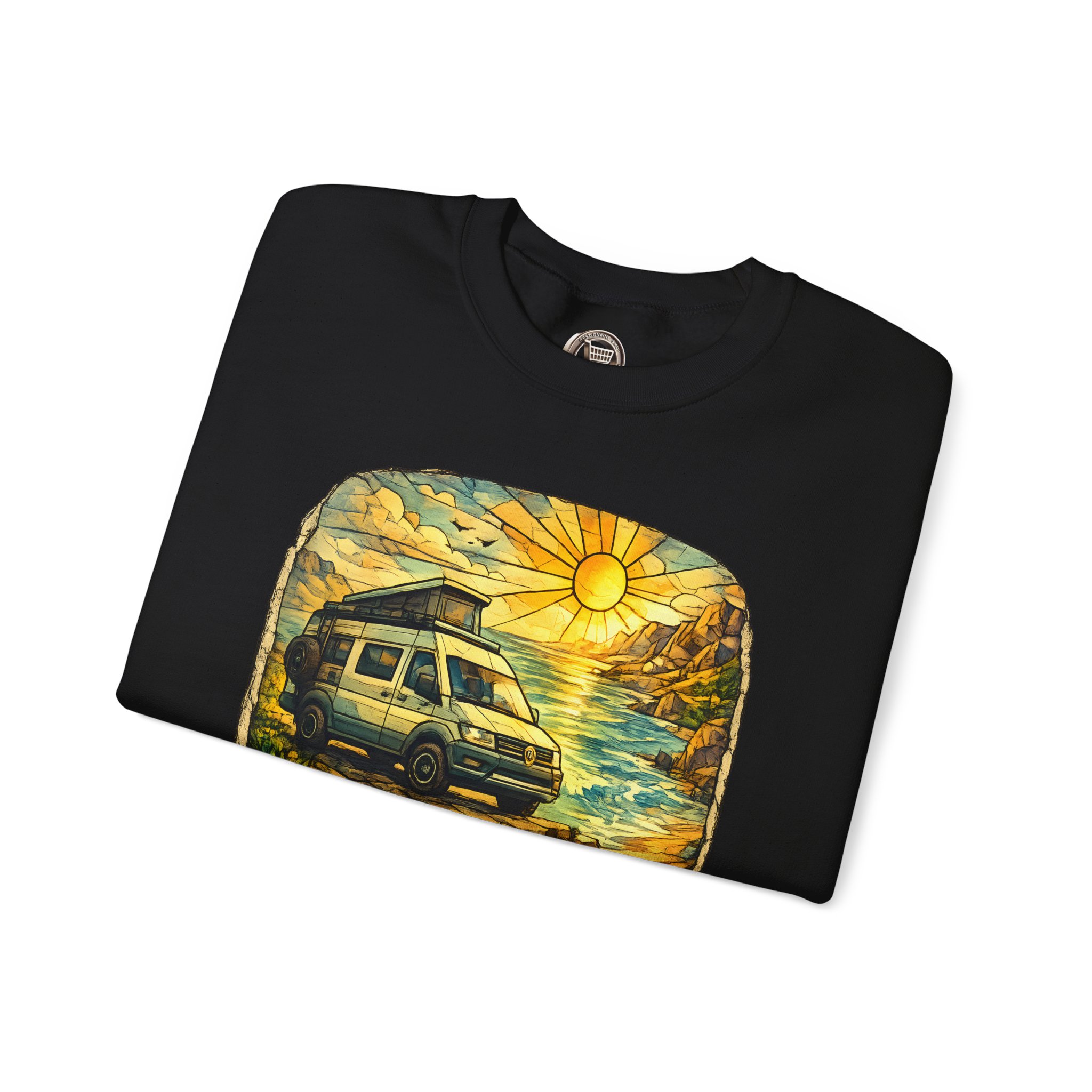 Unisex Heavy Blend™ Crewneck Sweatshirt — "Adventure Awaits" Design Cubic-Line