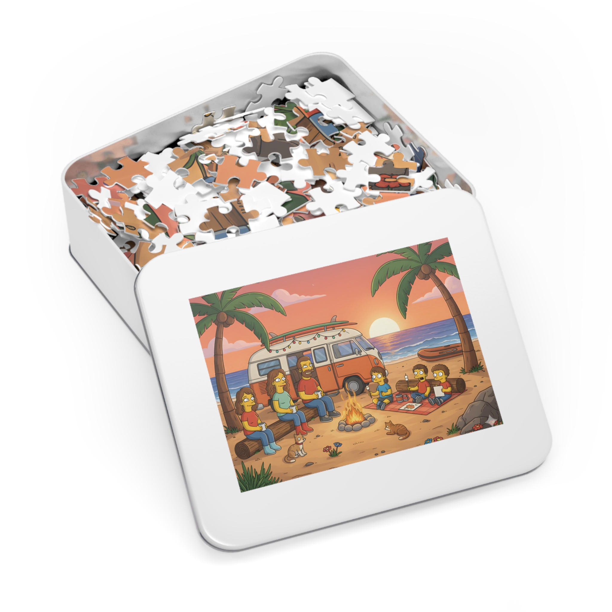 Jigsaw Puzzle with Tin — Sunset Surf Van Scene