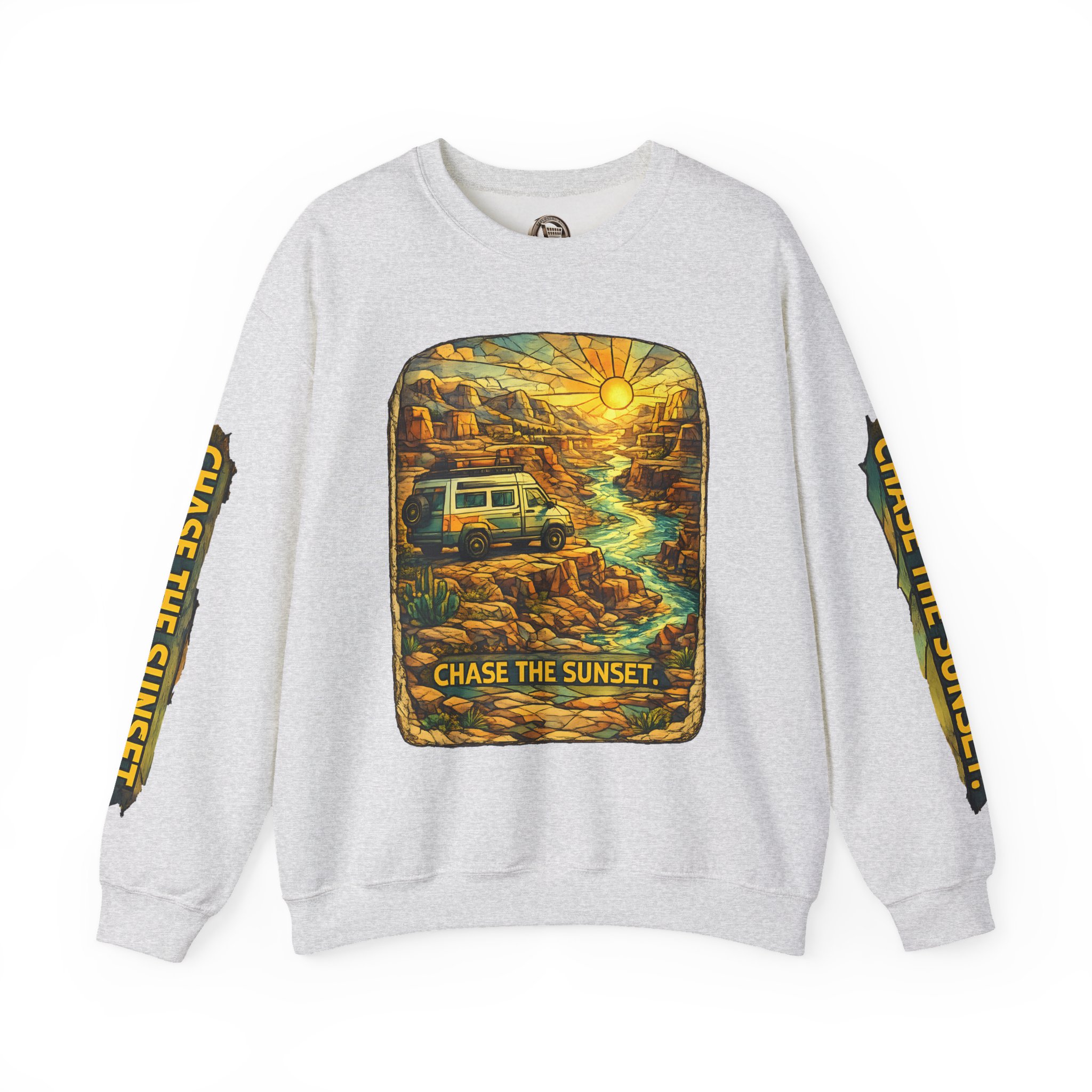 Unisex Heavy Blend™ Crewneck Sweatshirt — "Chase The Sunset" Design Cubic-Line